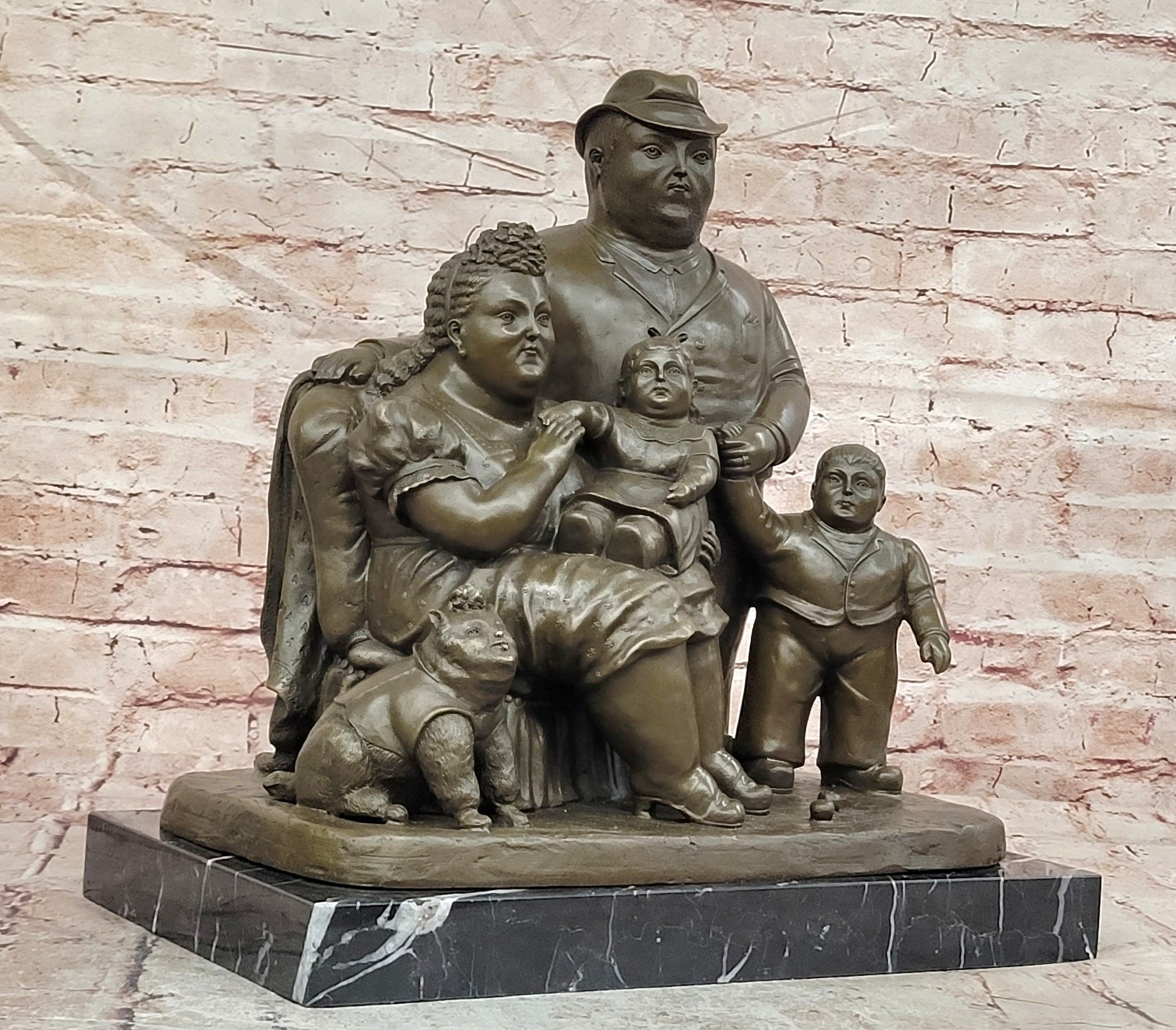 Botero Bronze Couple and Family Sculpture Abstract Collectible Artwork Statue
