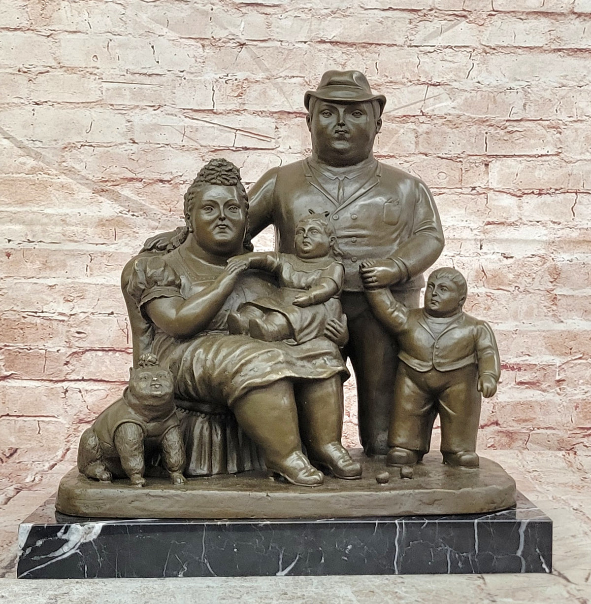 Botero Bronze Couple and Family Sculpture Abstract Collectible Artwork Statue