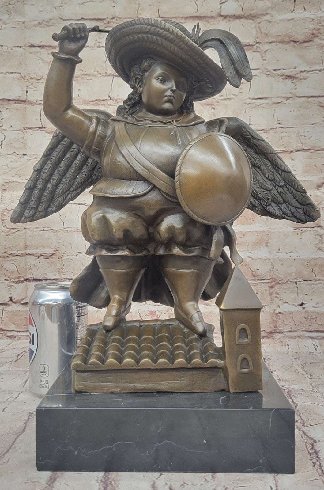 Bronze Sculpture Signed Botero Hand Made Arch Angel With Sword and Wings