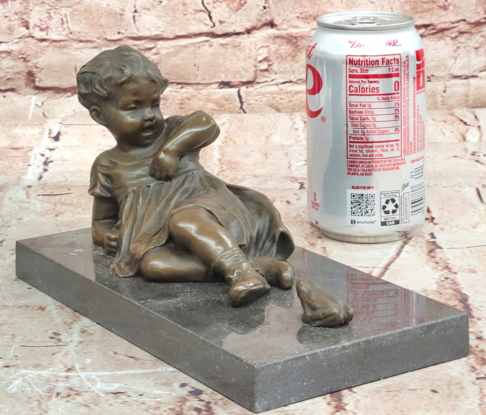 Signed Juno Bronze Sculpture Girl Sitting with Frog Handmade Artwork