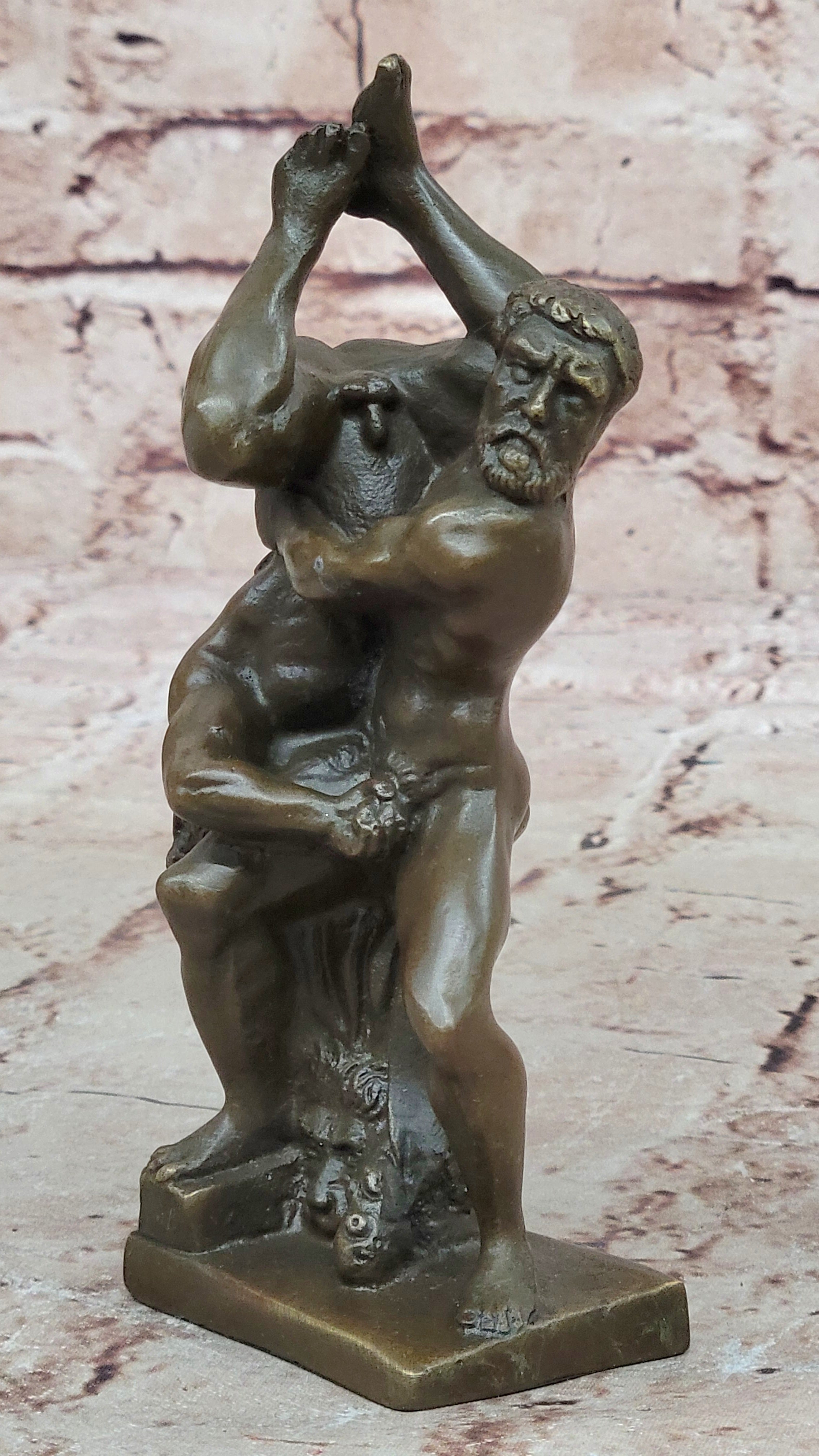 Miniature Austria Wresting Men Bronze Artwork Signed Sculpture Figurine 