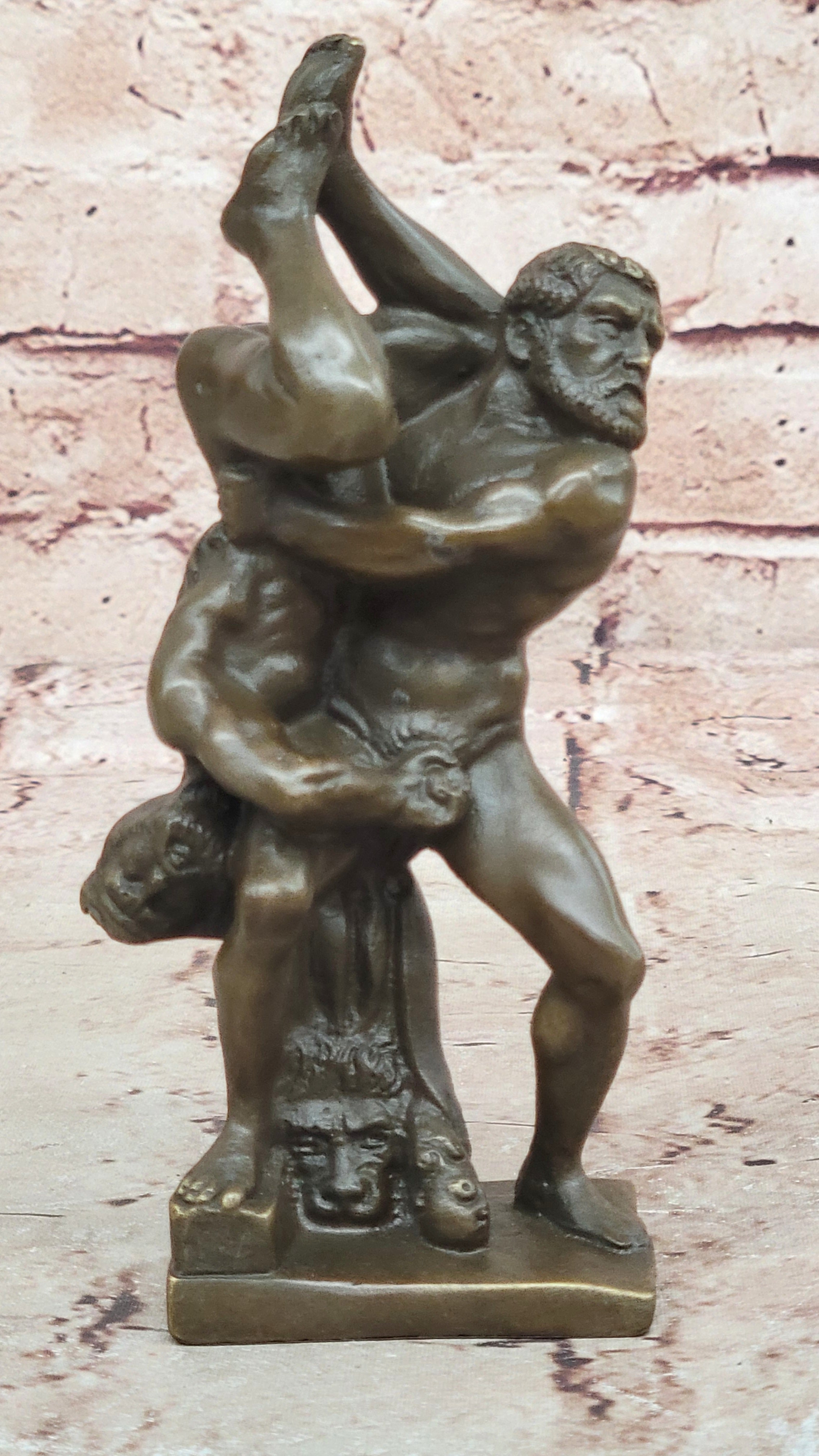 Miniature Austria Wresting Men Bronze Artwork Signed Sculpture Figurine 