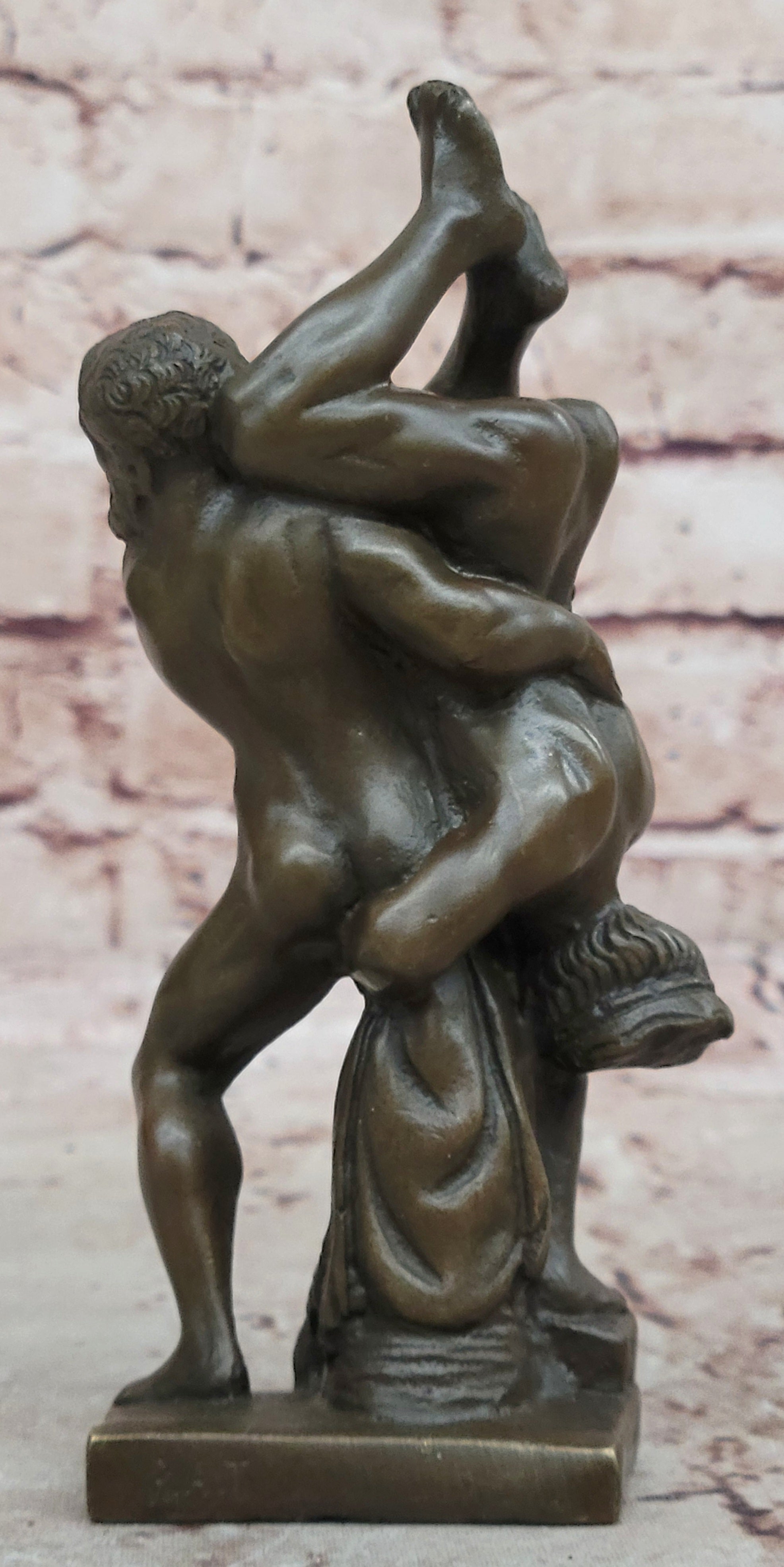 Miniature Austria Wresting Men Bronze Artwork Signed Sculpture Figurine 
