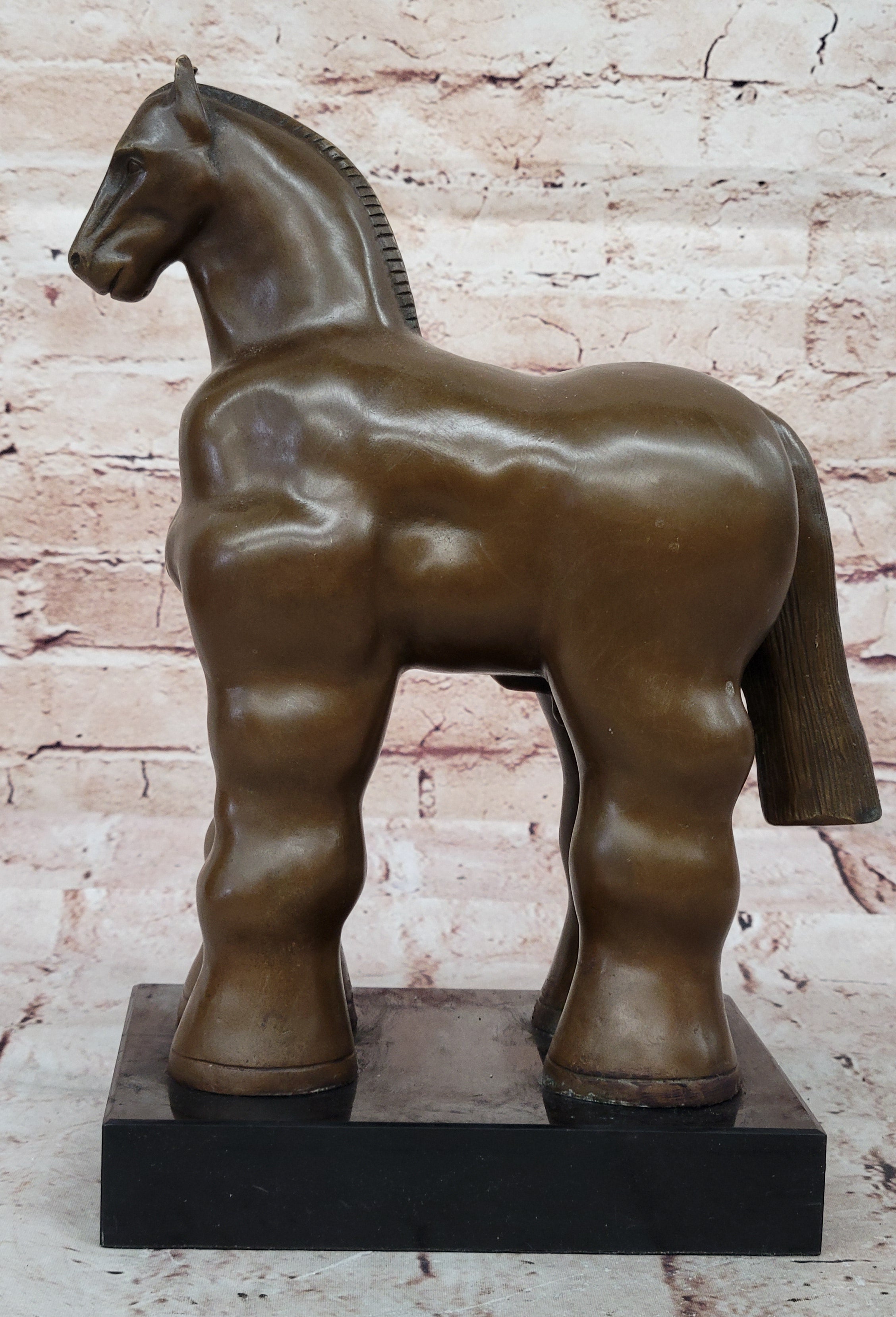 Bronze Sculpture Art Deco Marble Base Abstract Inspired Fernando Botero Horse