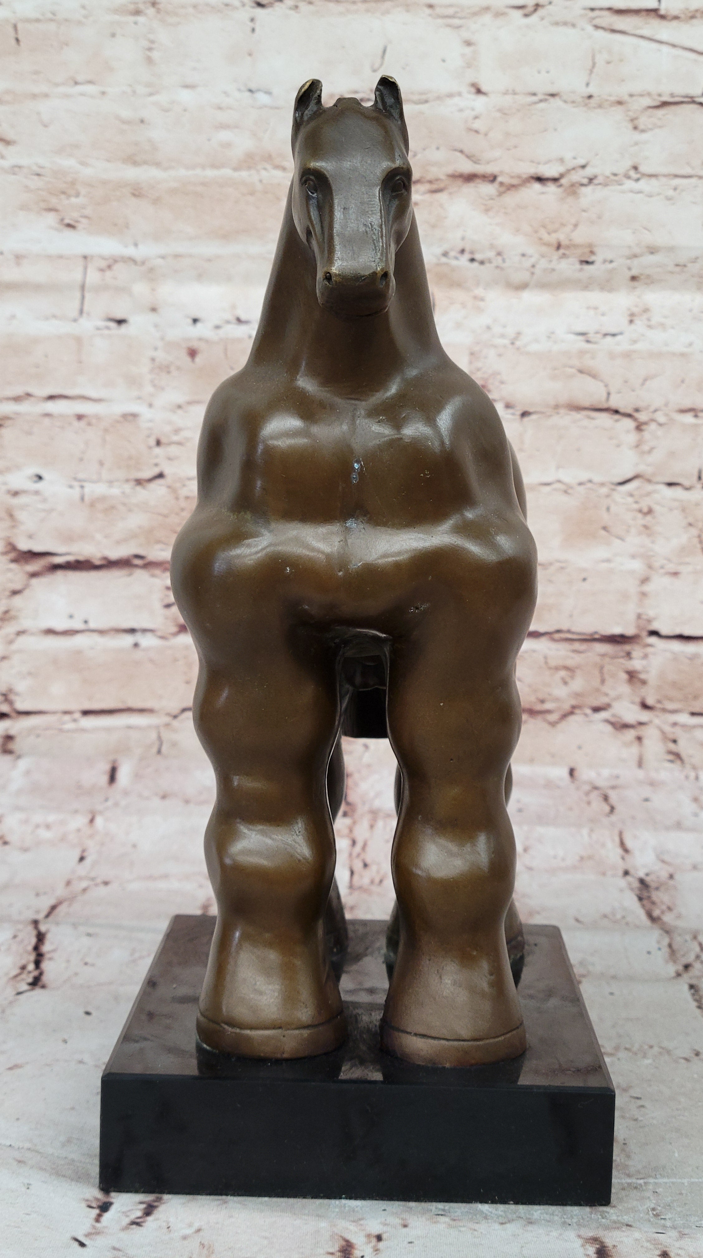 Bronze Sculpture Art Deco Marble Base Abstract Inspired Fernando Botero Horse