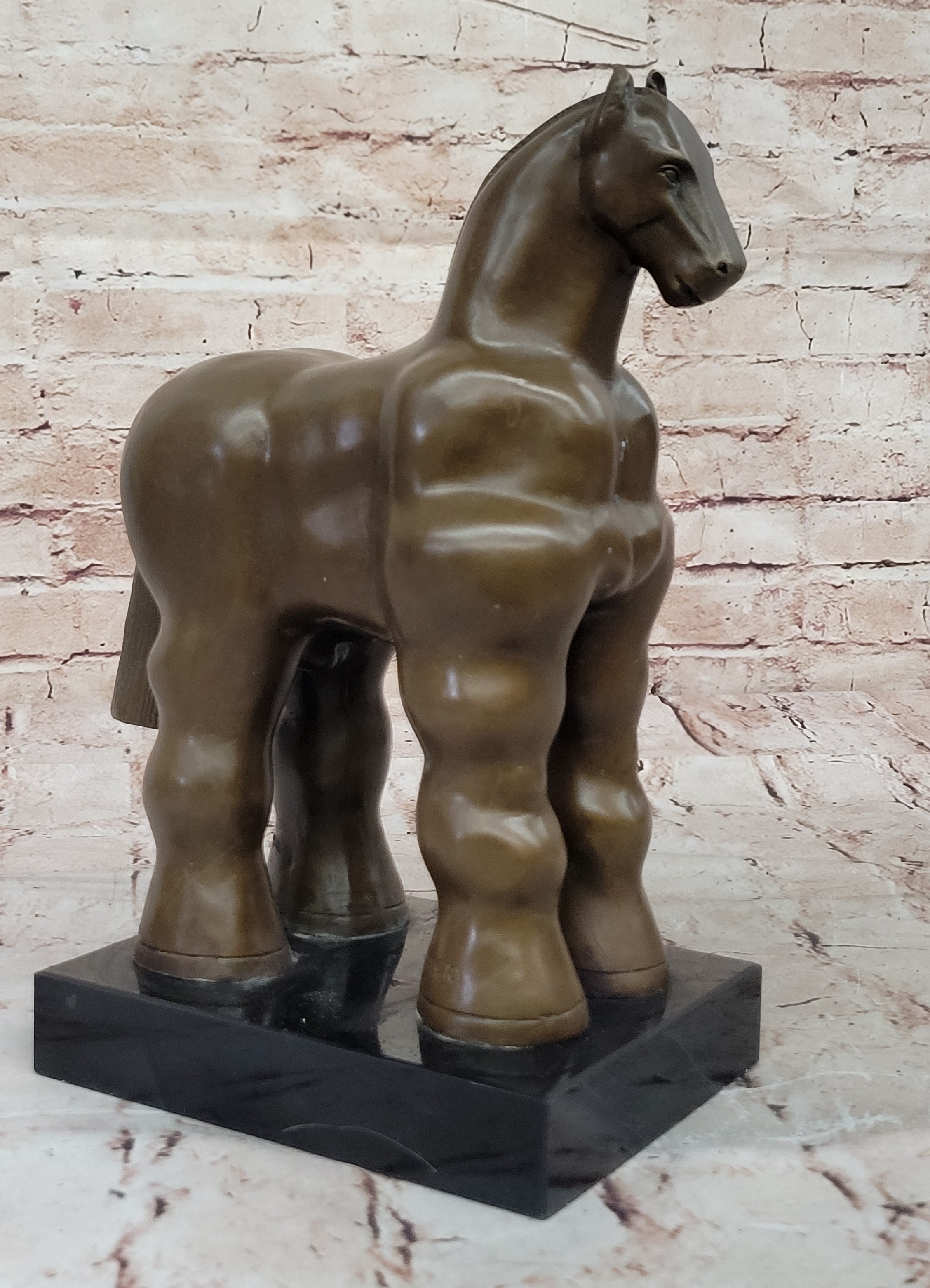 Bronze Sculpture Art Deco Marble Base Abstract Inspired Fernando Botero Horse