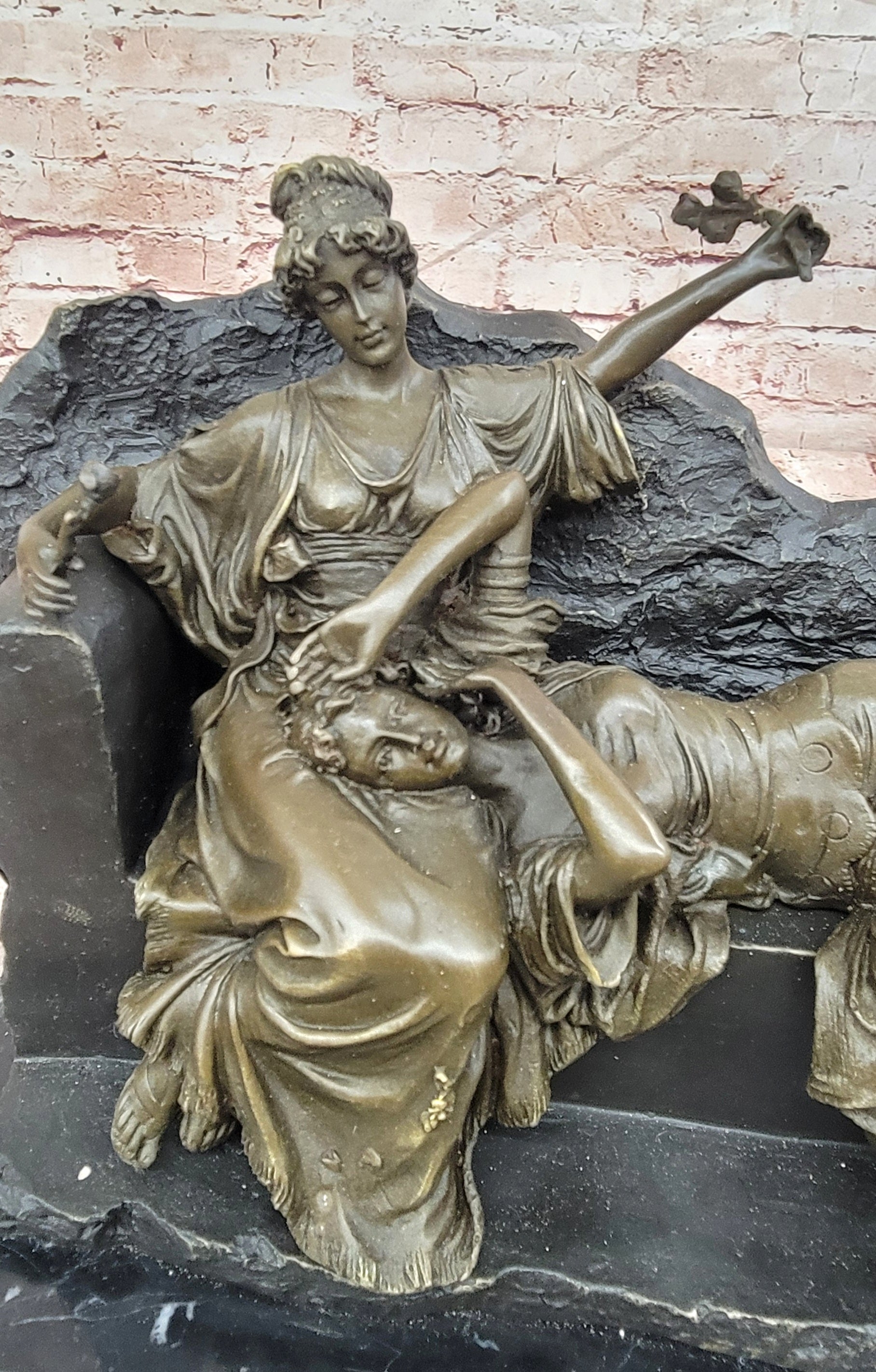 Two Reclining Maidens Bronze Sculpture Signed Fine Art Victorian Style Statue