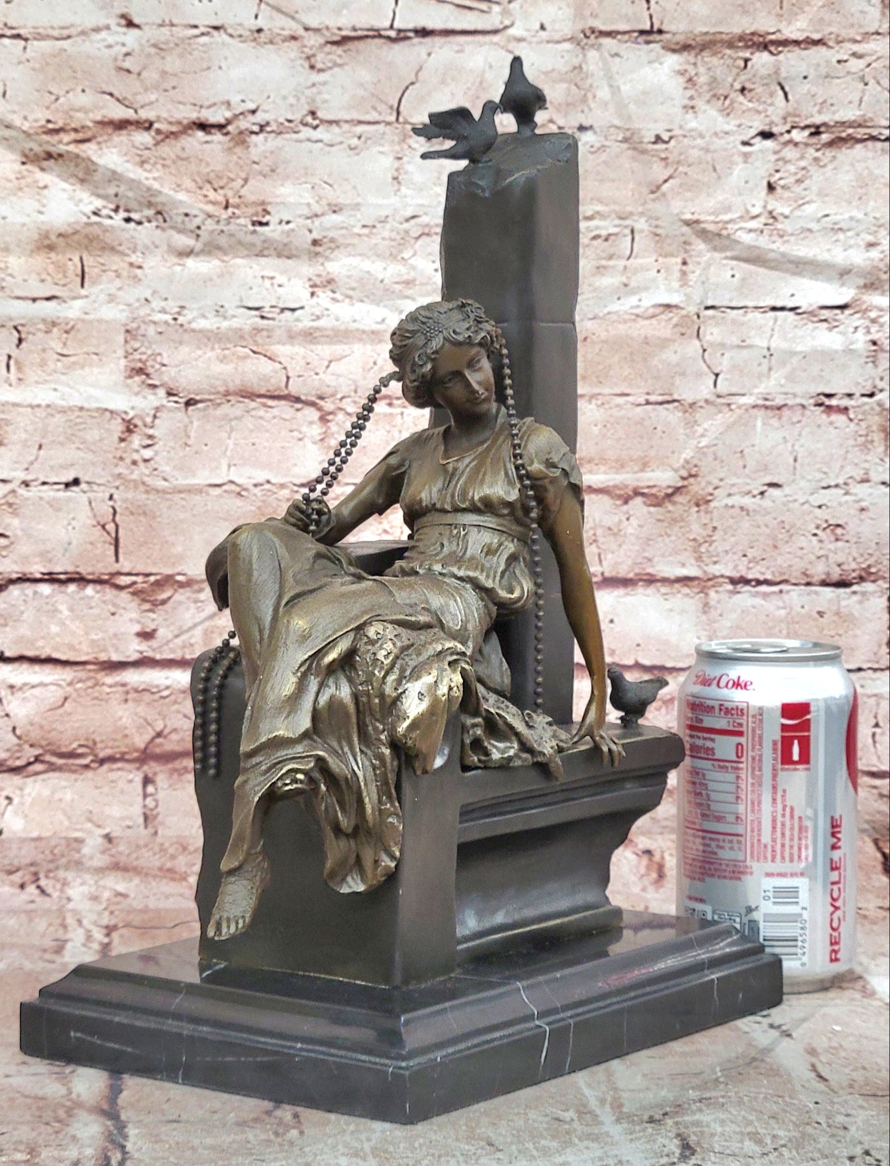 Cesaro Bronze Serene Woman with Bird Figurine Collectible Museum Quality Statue
