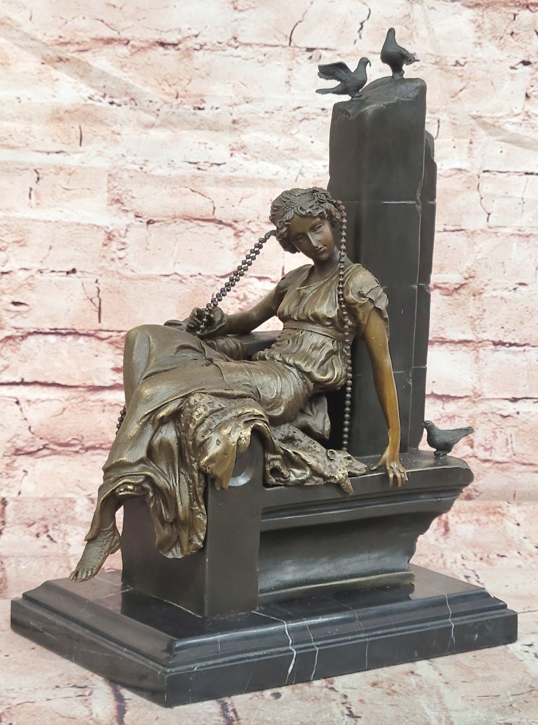 Cesaro Bronze Serene Woman with Bird Figurine Collectible Museum Quality Statue