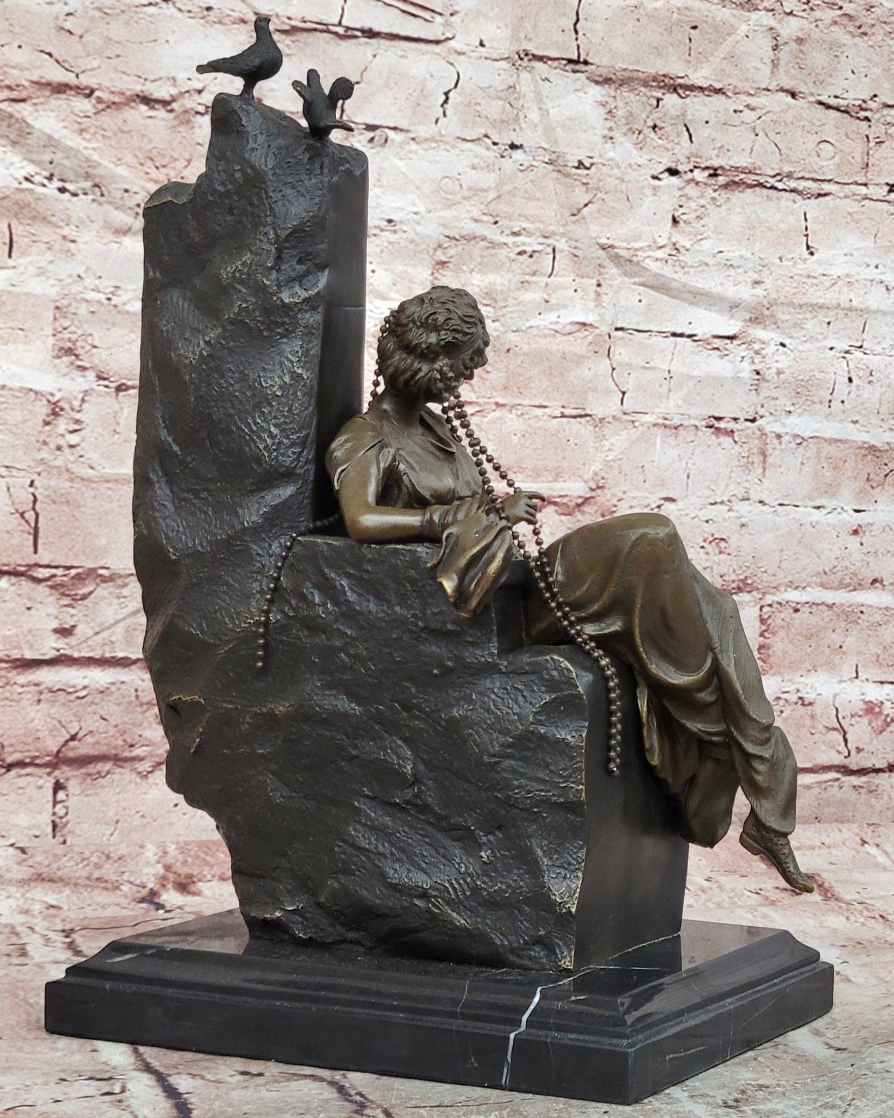 Cesaro Bronze Serene Woman with Bird Figurine Collectible Museum Quality Statue
