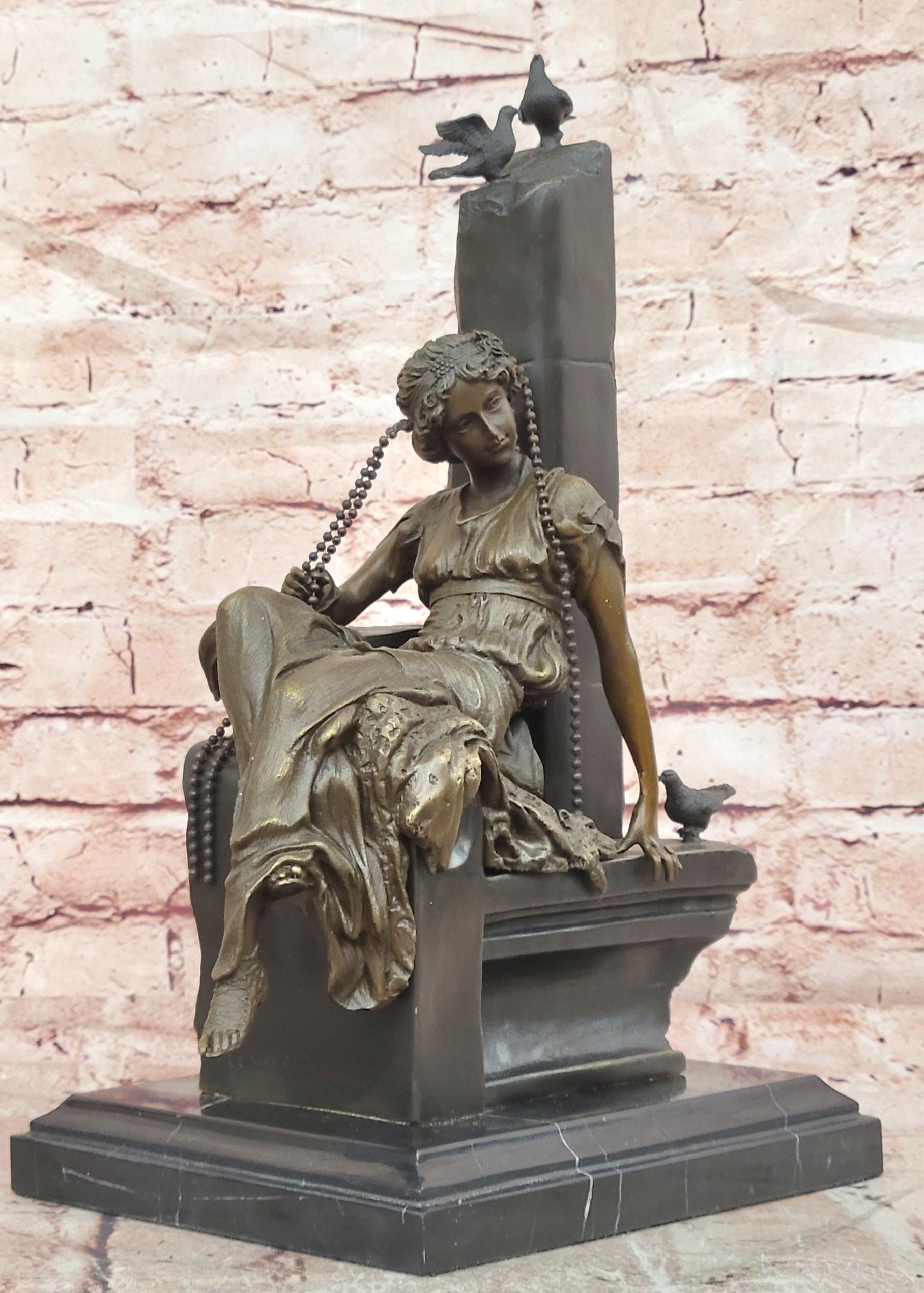 Cesaro Bronze Serene Woman with Bird Figurine Collectible Museum Quality Statue