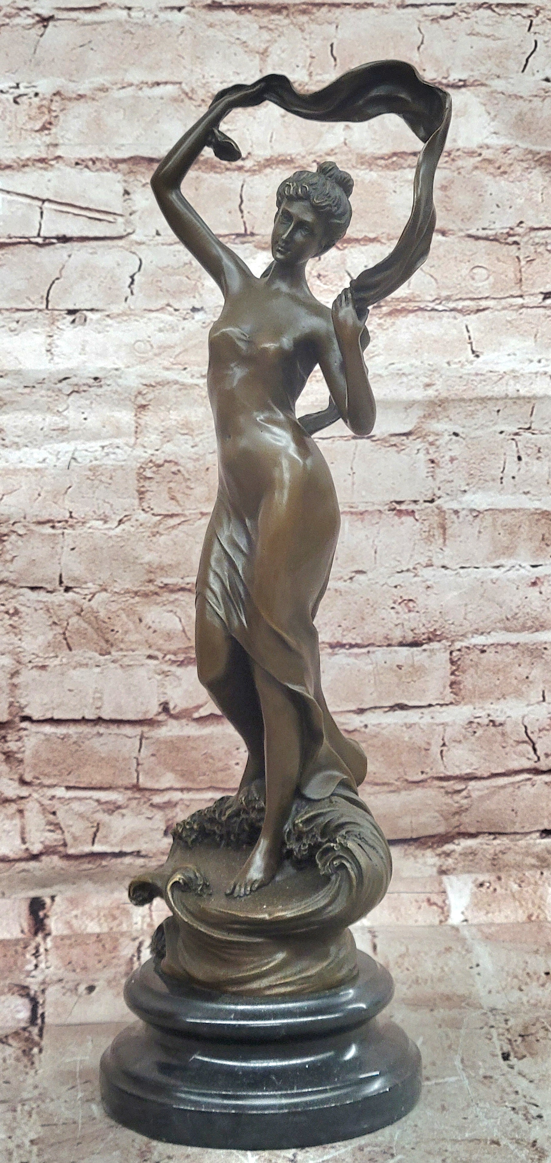 Handcrafted Cesaro Bronze Scarf Dancer Statue Museum Quality Artwork