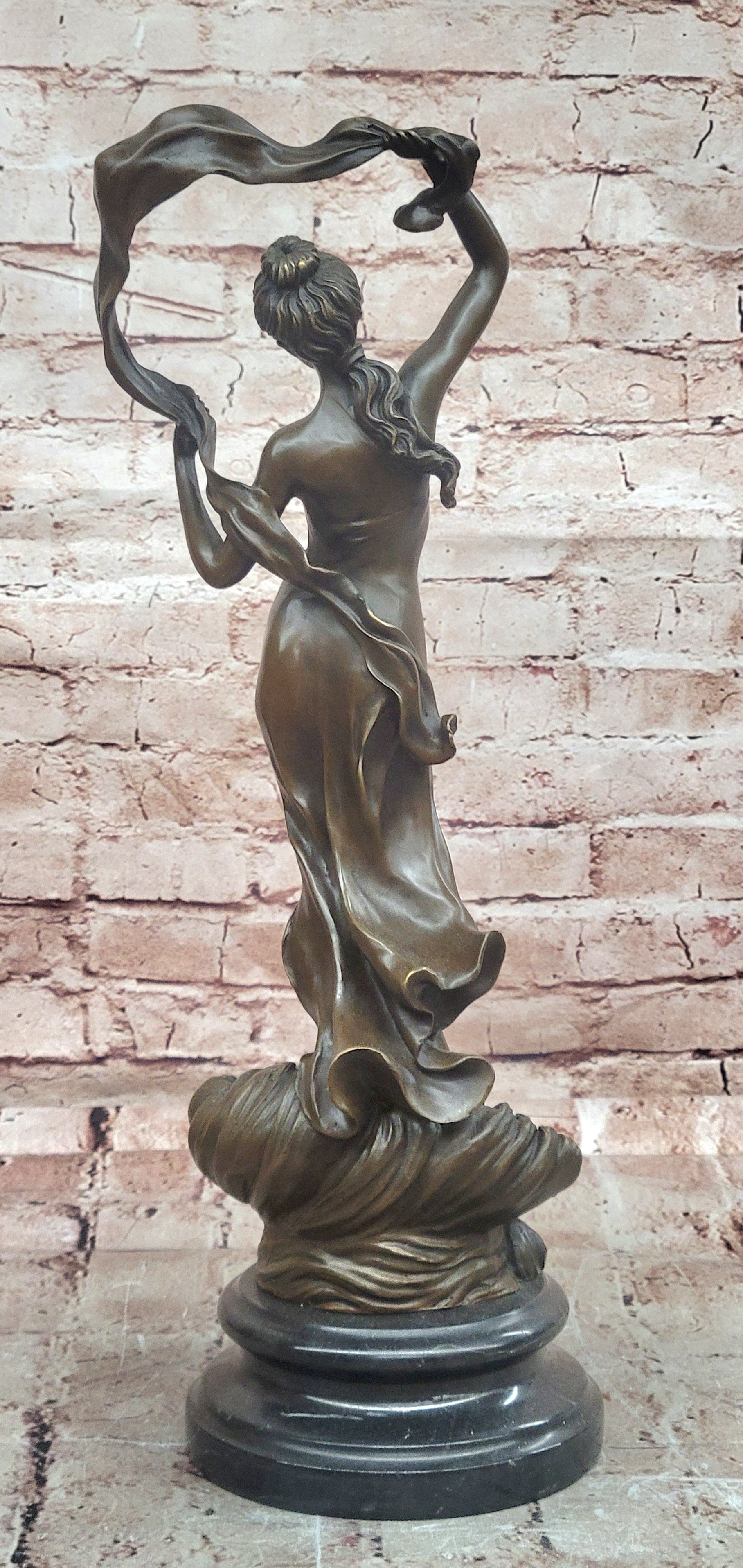 Handcrafted Cesaro Bronze Scarf Dancer Statue Museum Quality Artwork