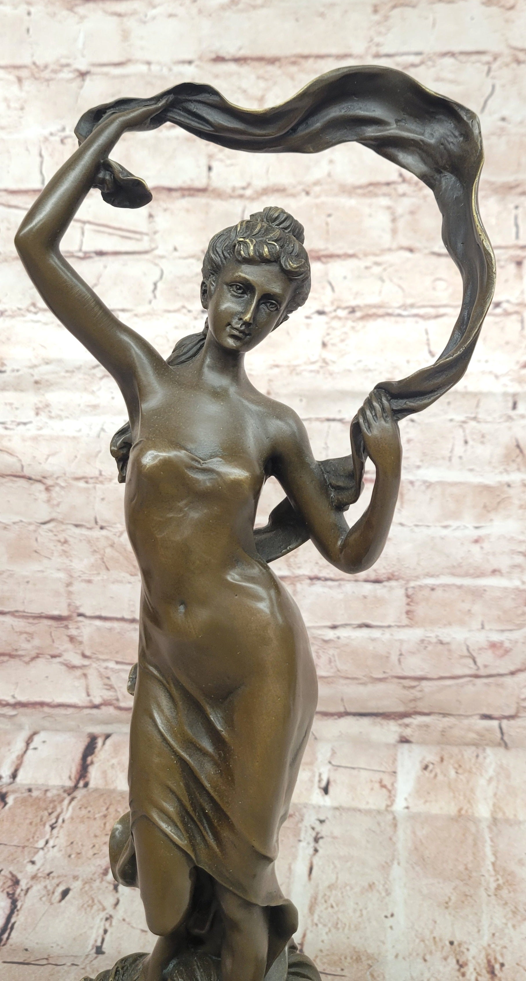 Handcrafted Cesaro Bronze Scarf Dancer Statue Museum Quality Artwork