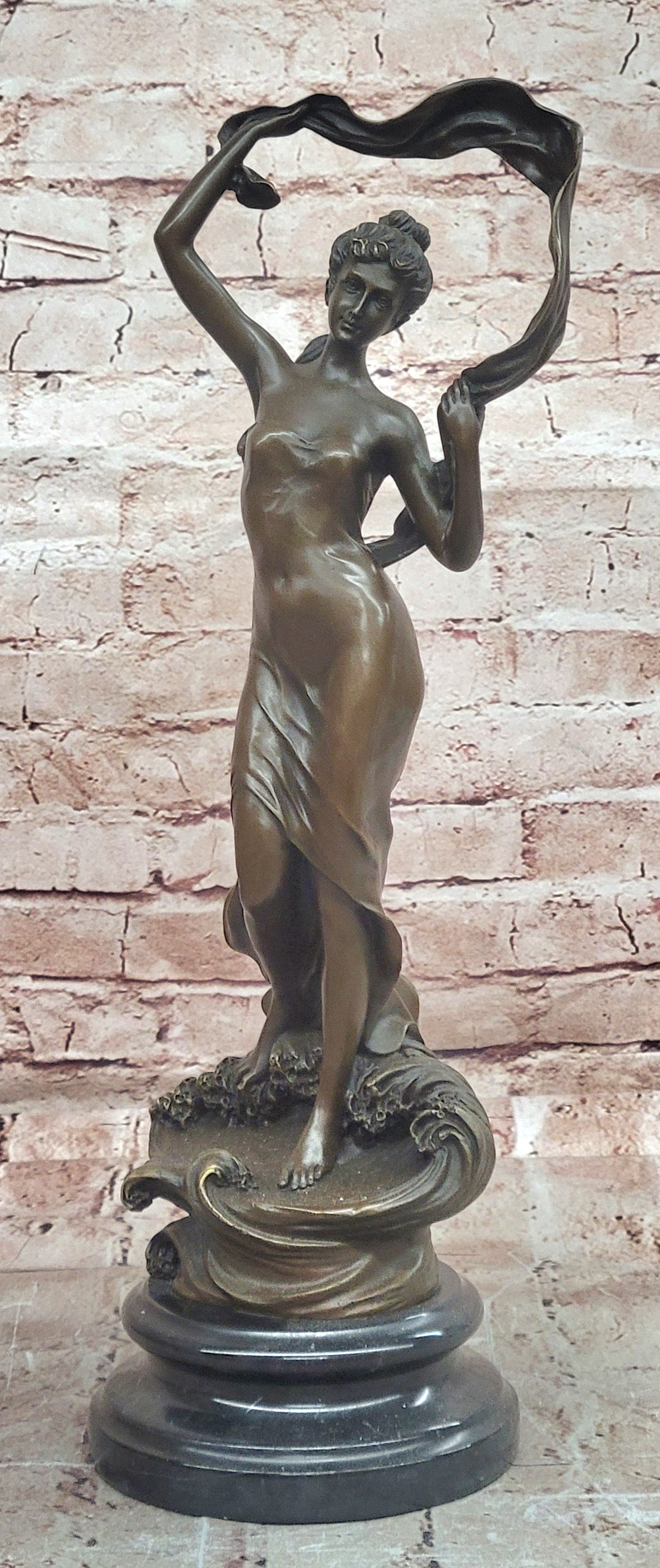 Handcrafted Cesaro Bronze Scarf Dancer Statue Museum Quality Artwork