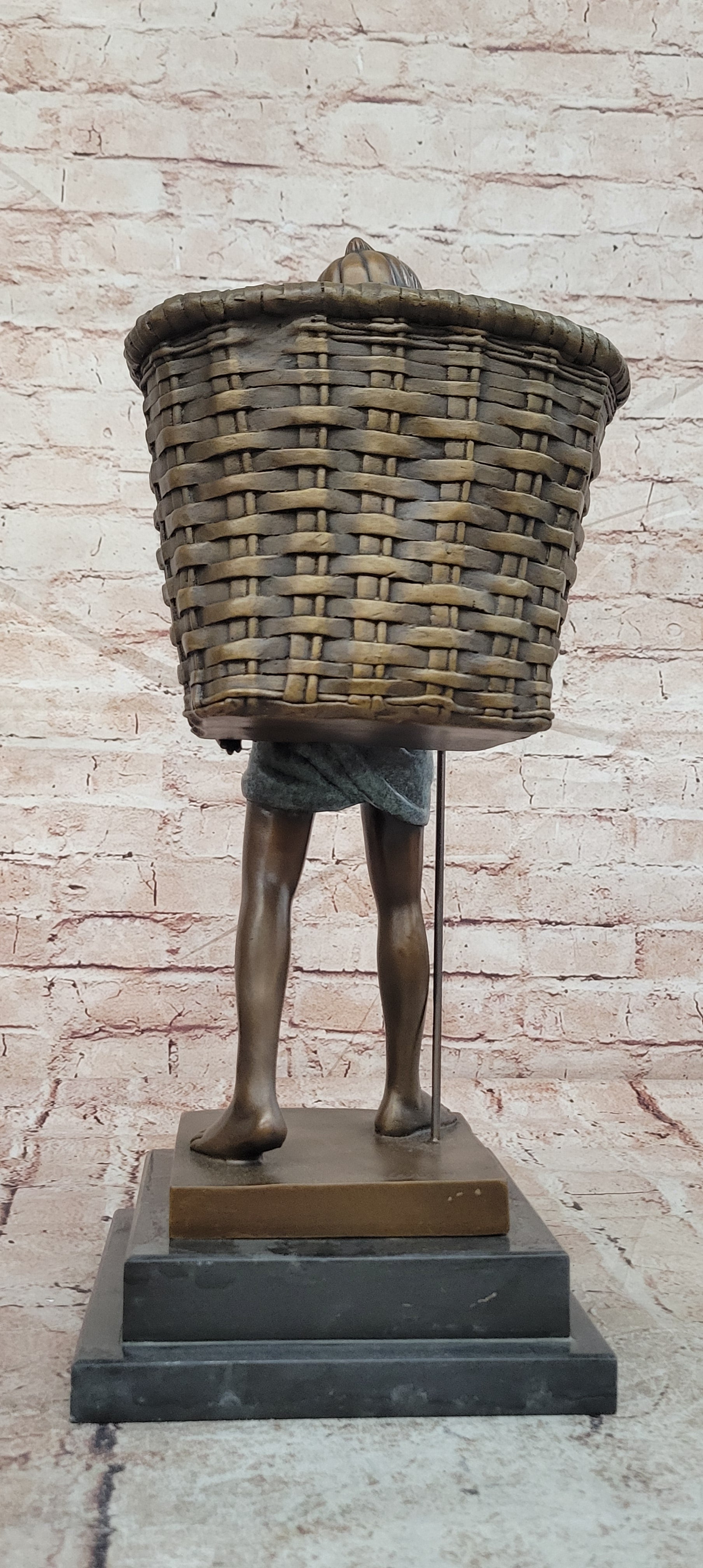 Bronze Farm Boy Sculpture Signed Cesaro Vintage Style Collectible Artwork Statue