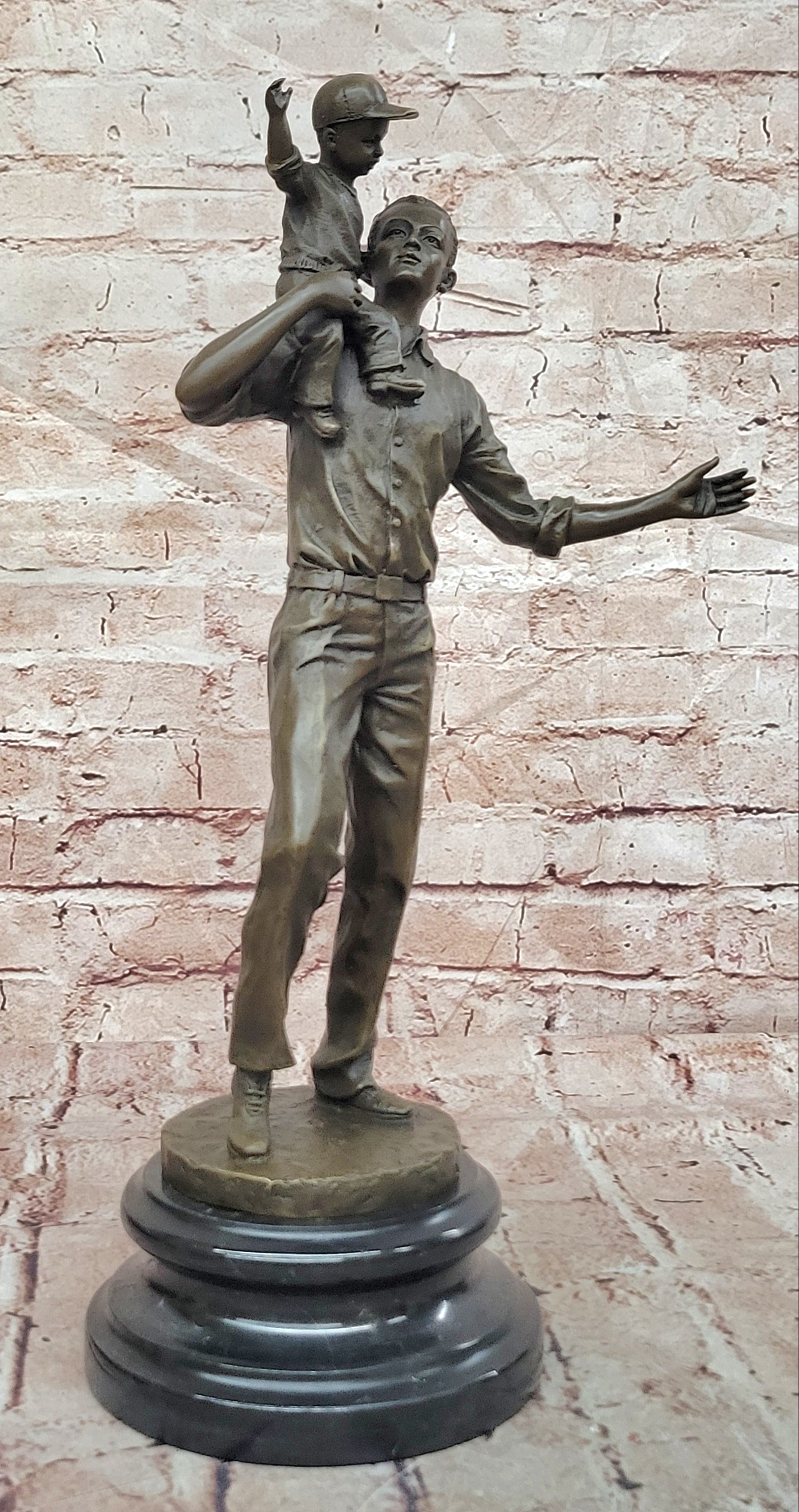 Bronze Family Sculpture Father and Son Signed Aldo Vitaleh Collectible Artwork