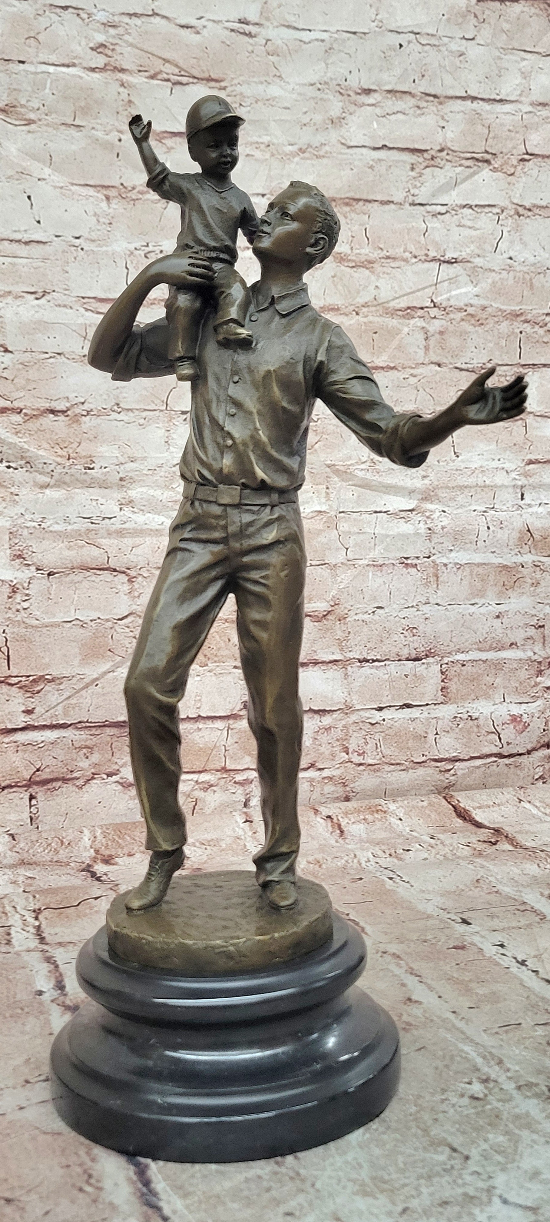 Bronze Family Sculpture Father and Son Signed Aldo Vitaleh Collectible Artwork