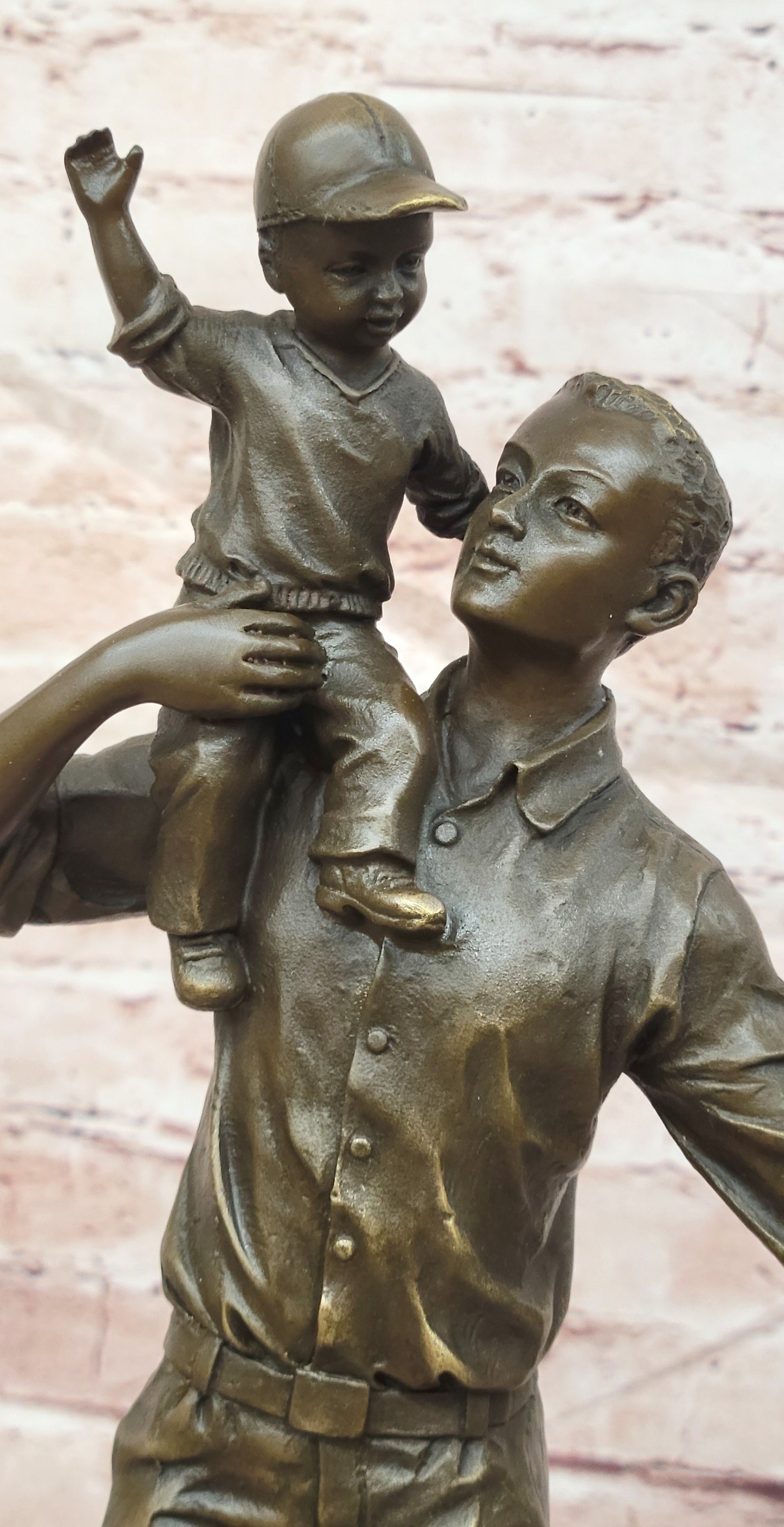 Bronze Family Sculpture Father and Son Signed Aldo Vitaleh Collectible Artwork