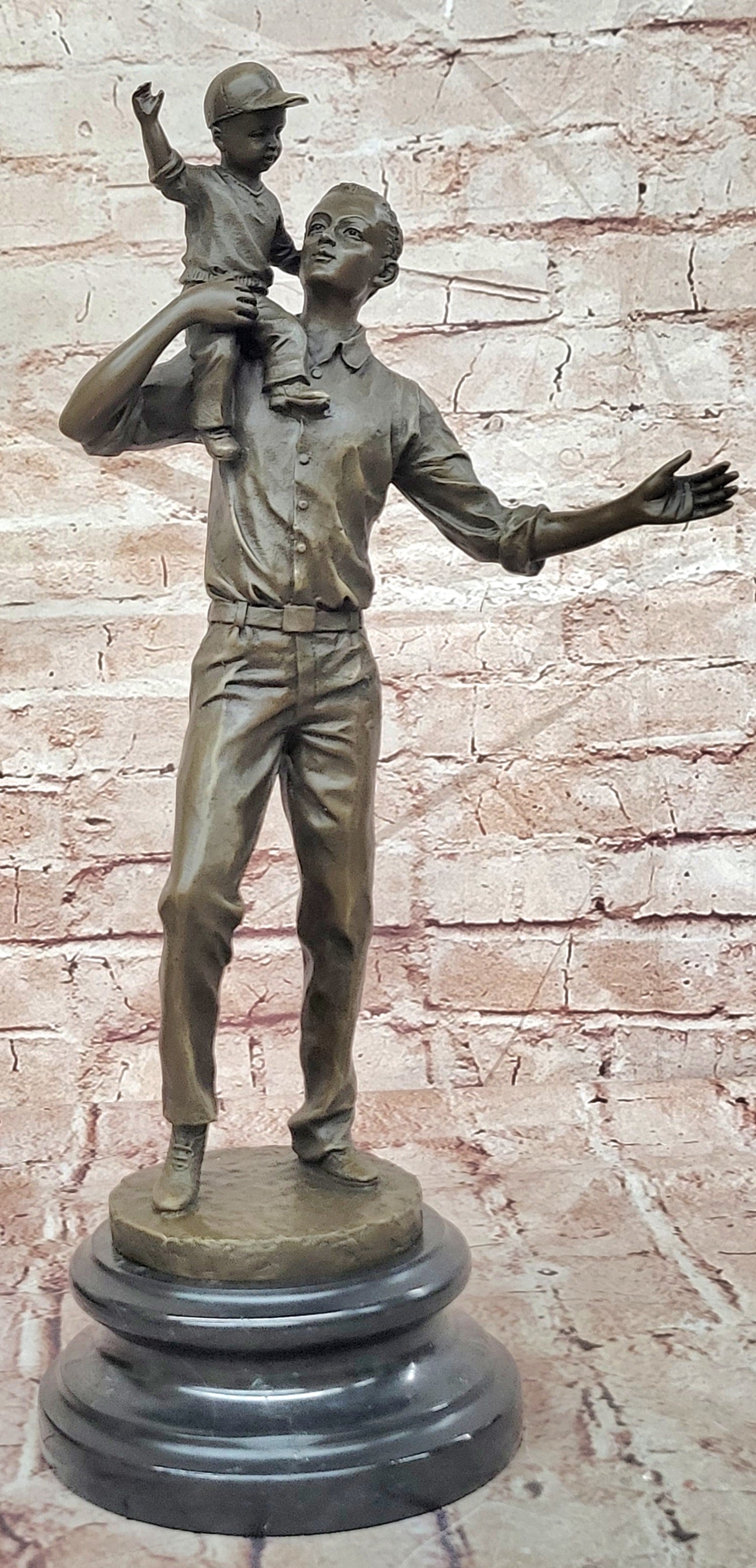 Bronze Family Sculpture Father and Son Signed Aldo Vitaleh Collectible Artwork