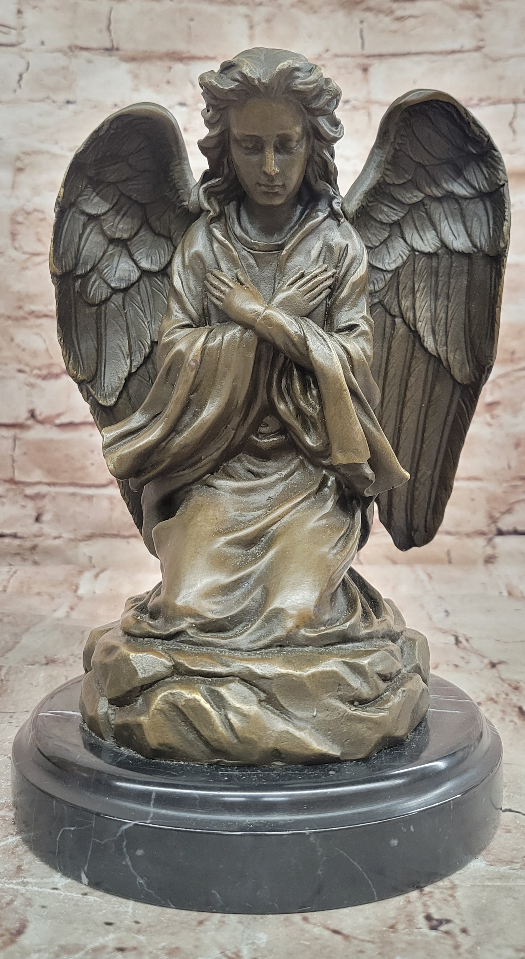 Art Nouveau Praying Angel Bronze Sculpture Signed Milo Memorial Figurine