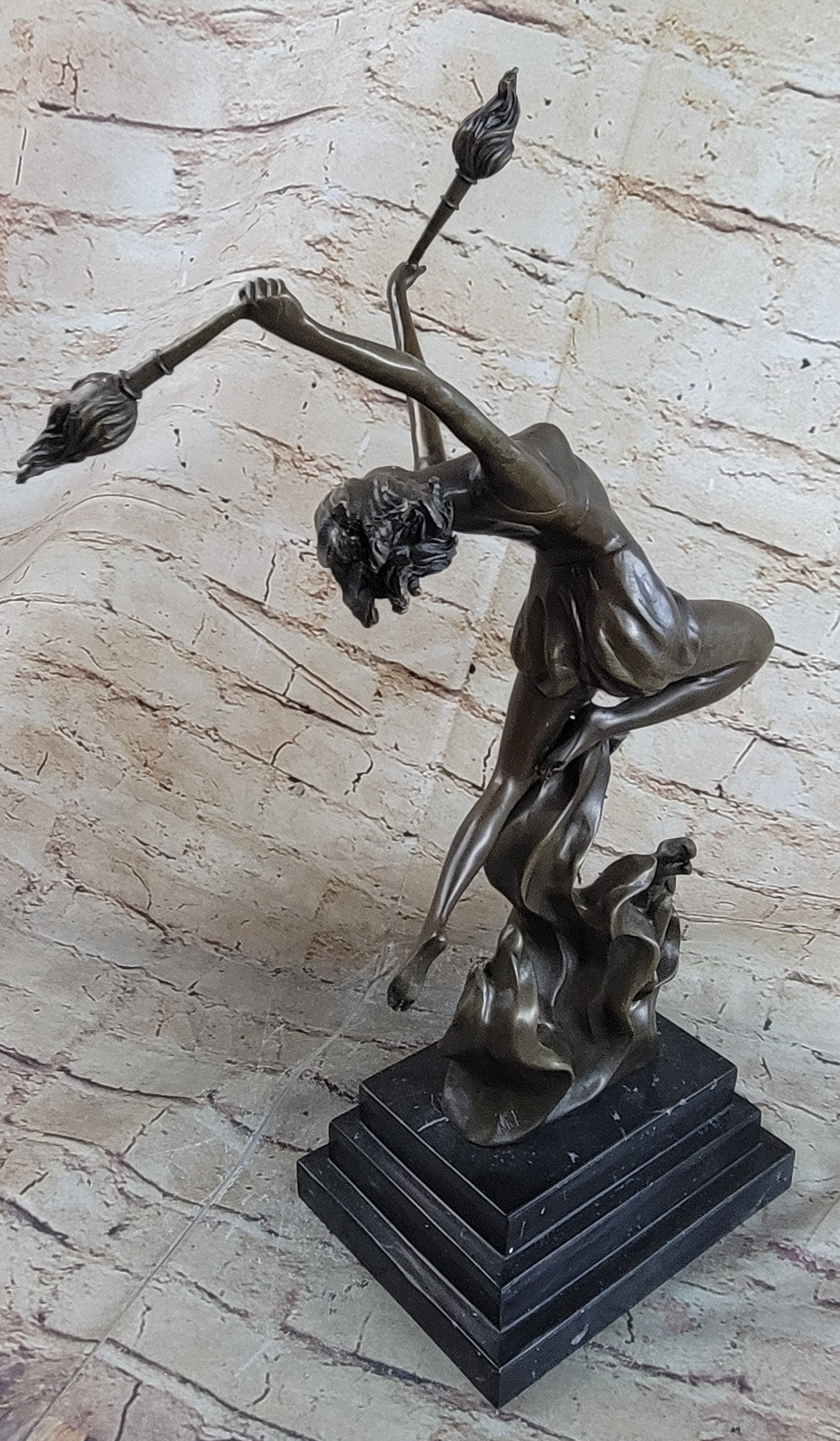 17/5 Tall Fine Artwork by Mario Nick Female Fire dancer Bronze Figurine