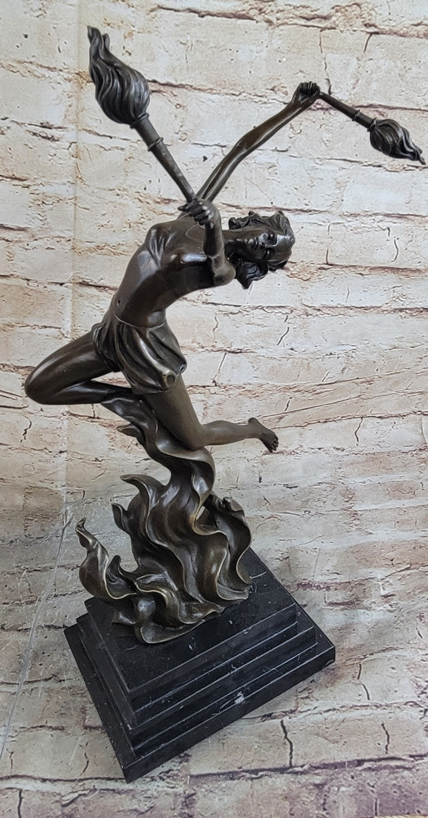 17/5 Tall Fine Artwork by Mario Nick Female Fire dancer Bronze Figurine