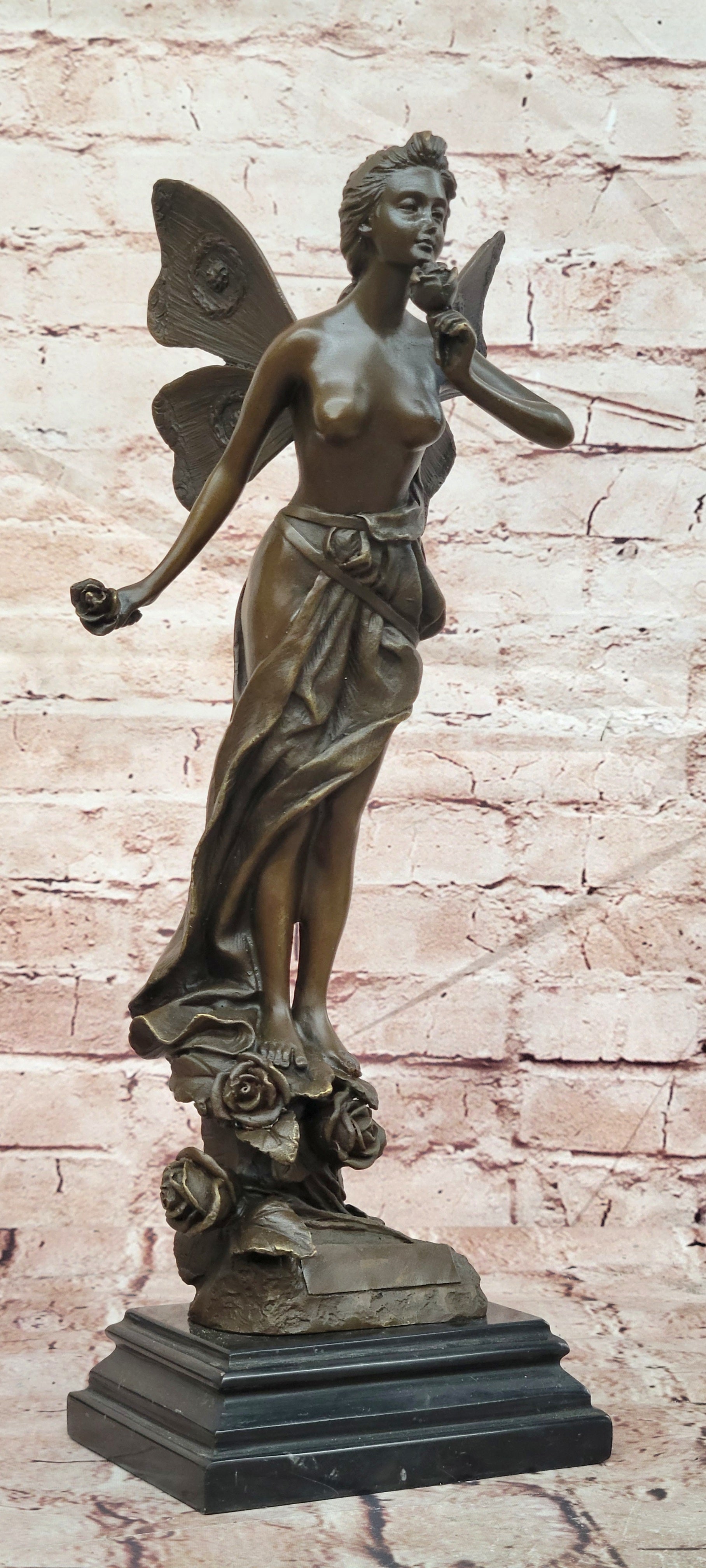 Cesaro Bronze Fairy Sculpture with Butterfly Wings Fantasy Collectible Art Statue