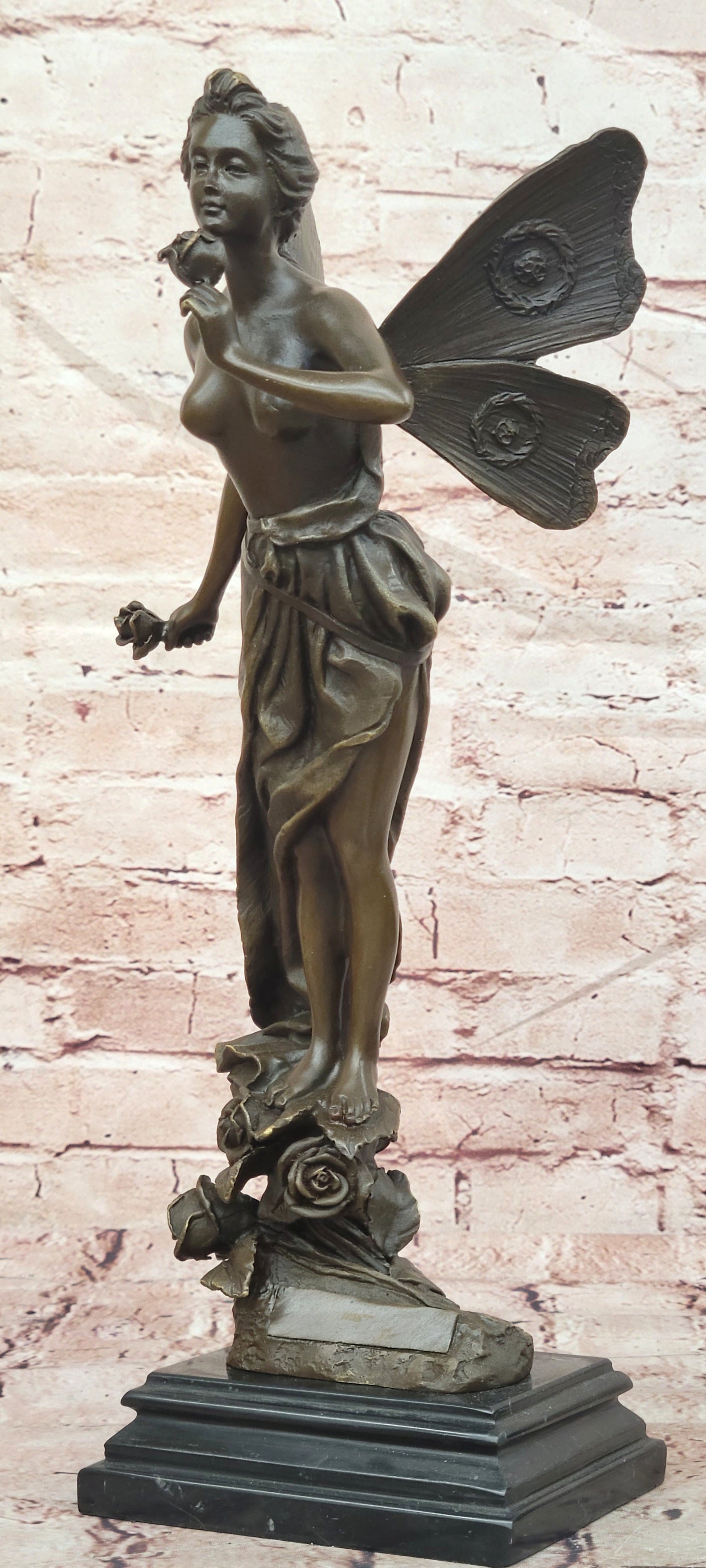 Cesaro Bronze Fairy Sculpture with Butterfly Wings Fantasy Collectible Art Statue