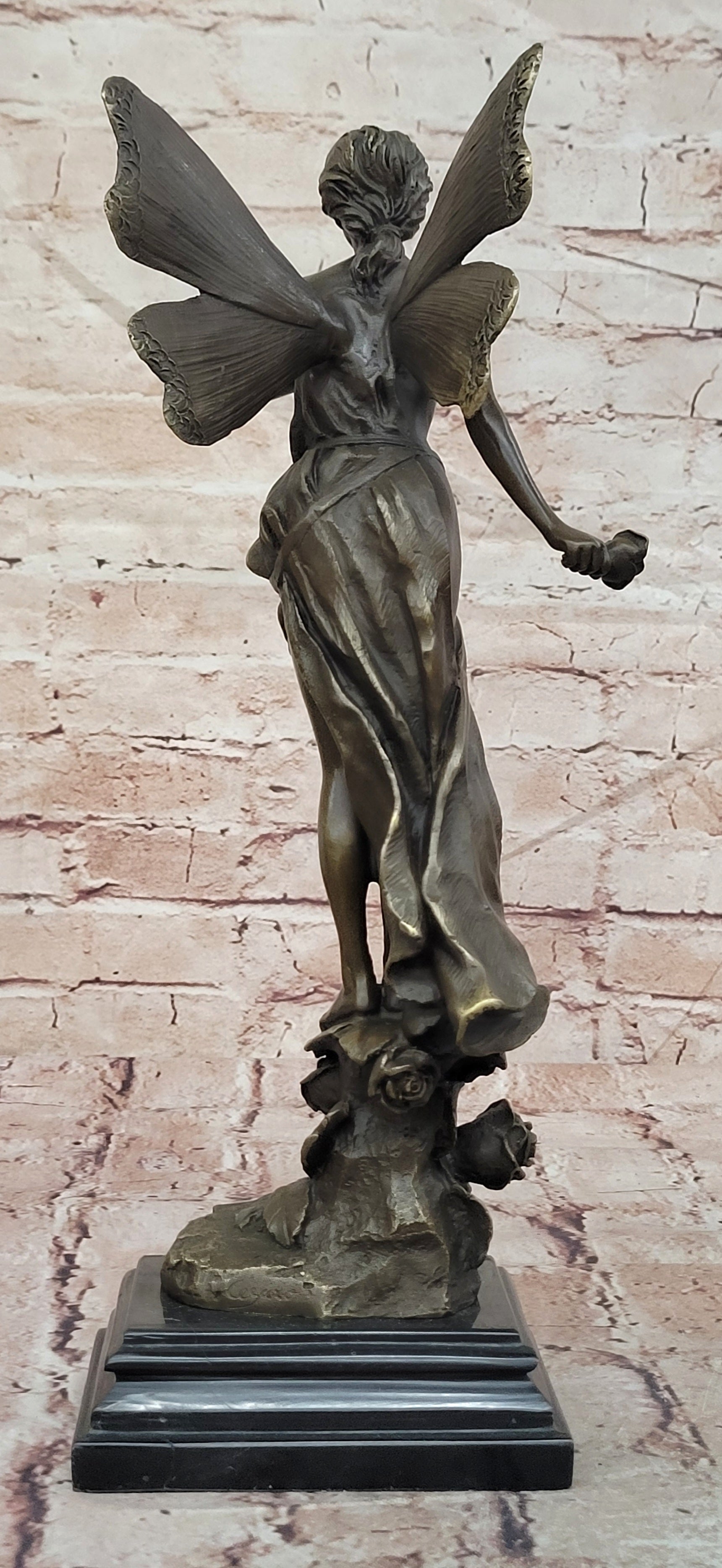 Cesaro Bronze Fairy Sculpture with Butterfly Wings Fantasy Collectible Art Statue