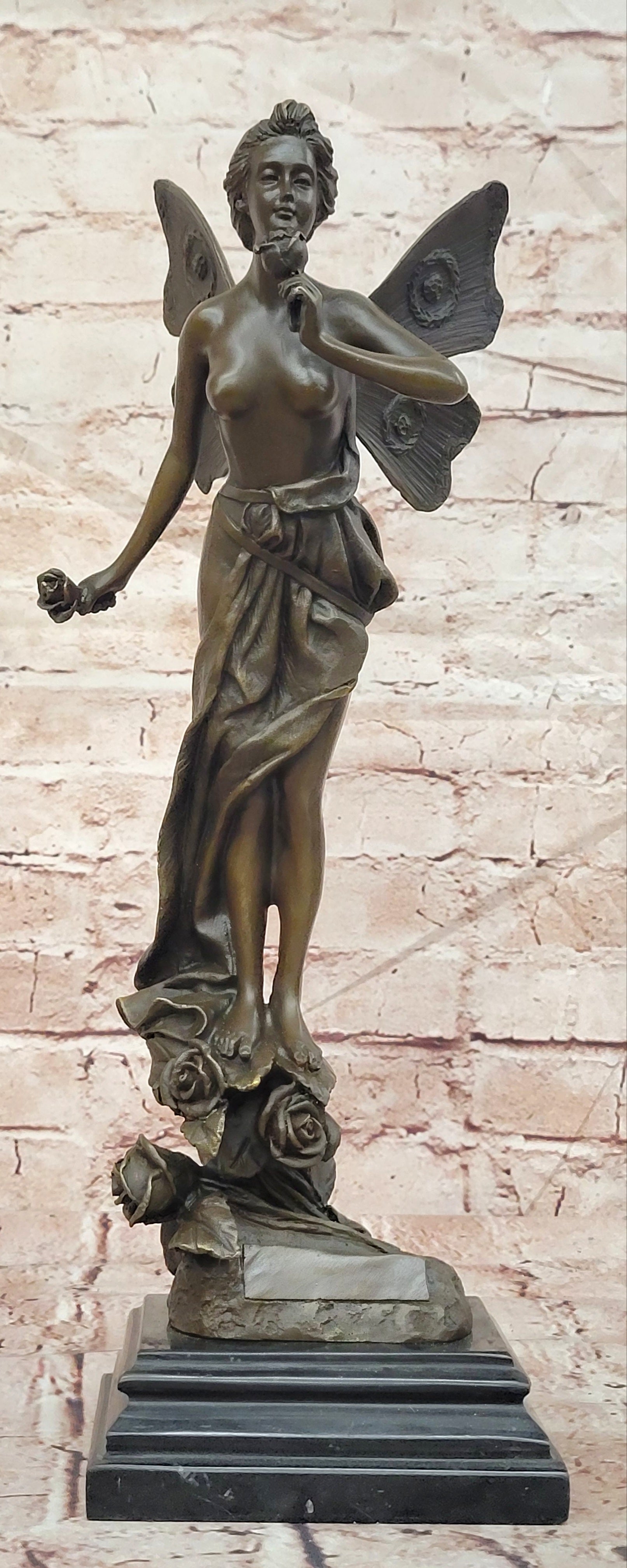 Cesaro Bronze Fairy Sculpture with Butterfly Wings Fantasy Collectible Art Statue