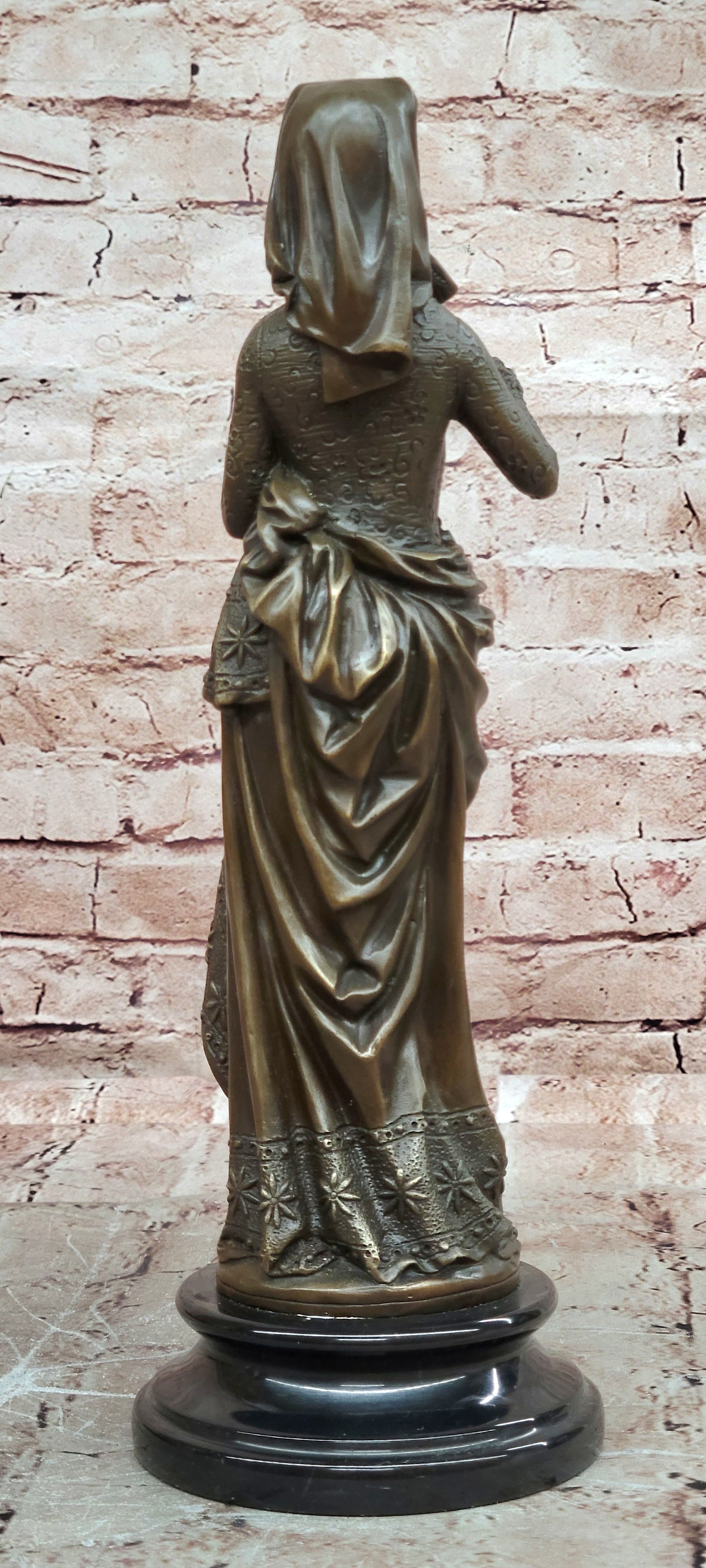 Maiden Reading Bible Bronze Sculpture Victorian Style Religious Statue Home Decor