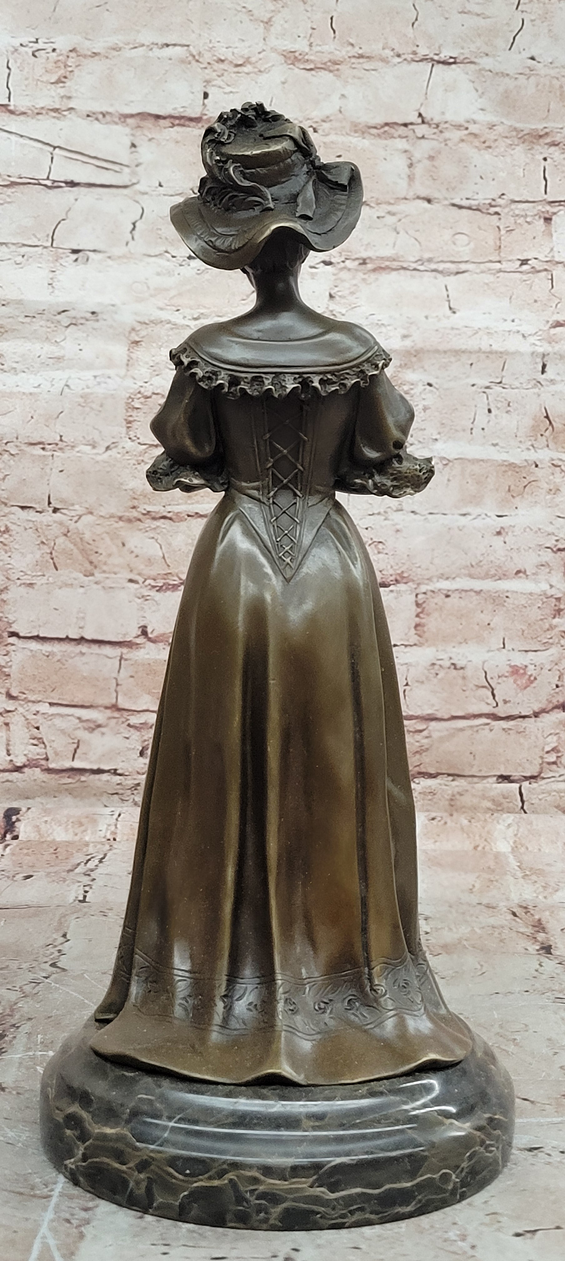 Elegant Victorian Lady Woman In Hat Bronze Sculpture Home Decoration