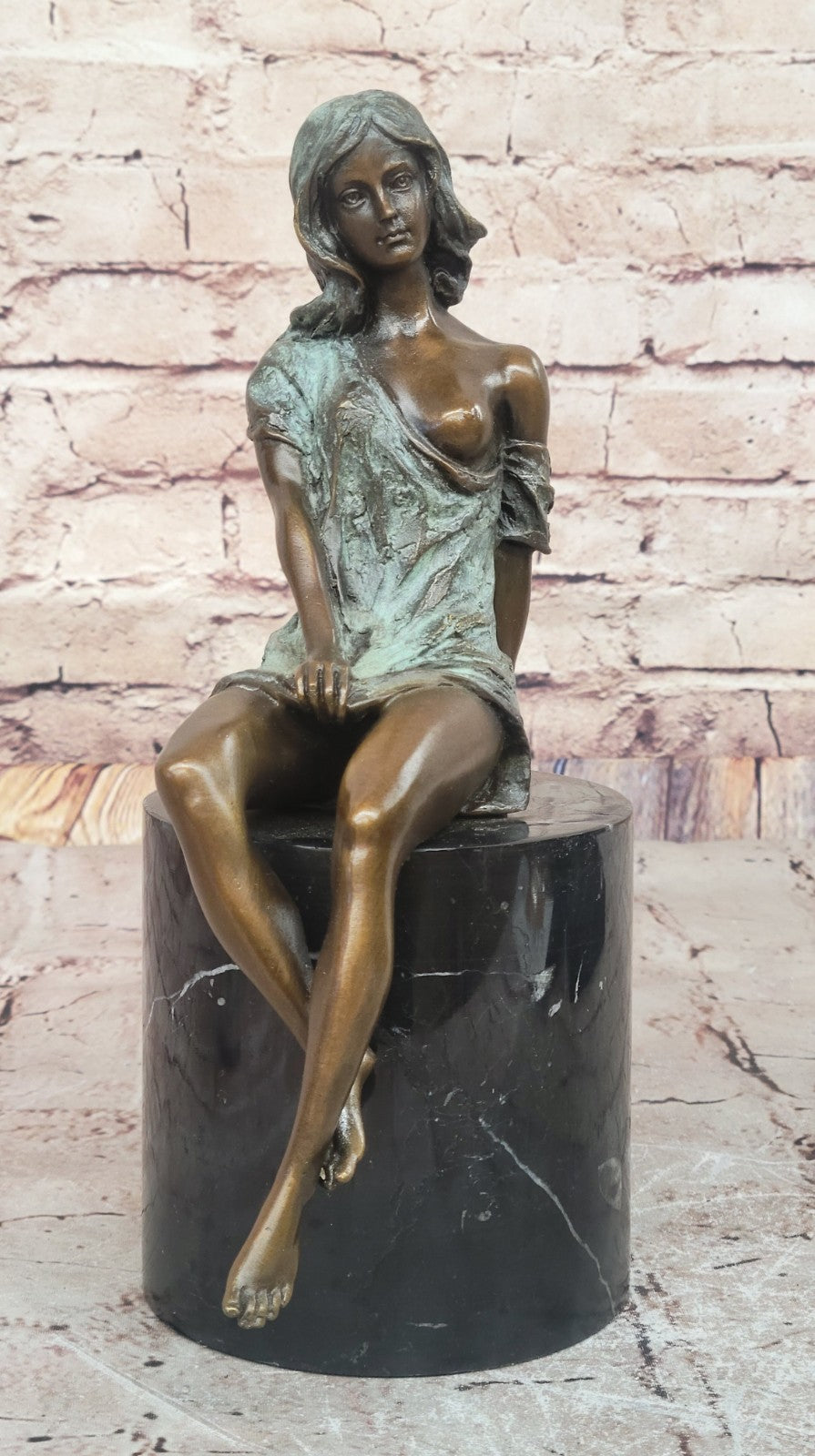 Bronze Naked Girl Statue Sitting Nude Woman Sculptures Mens Dorm Decor Figurine
