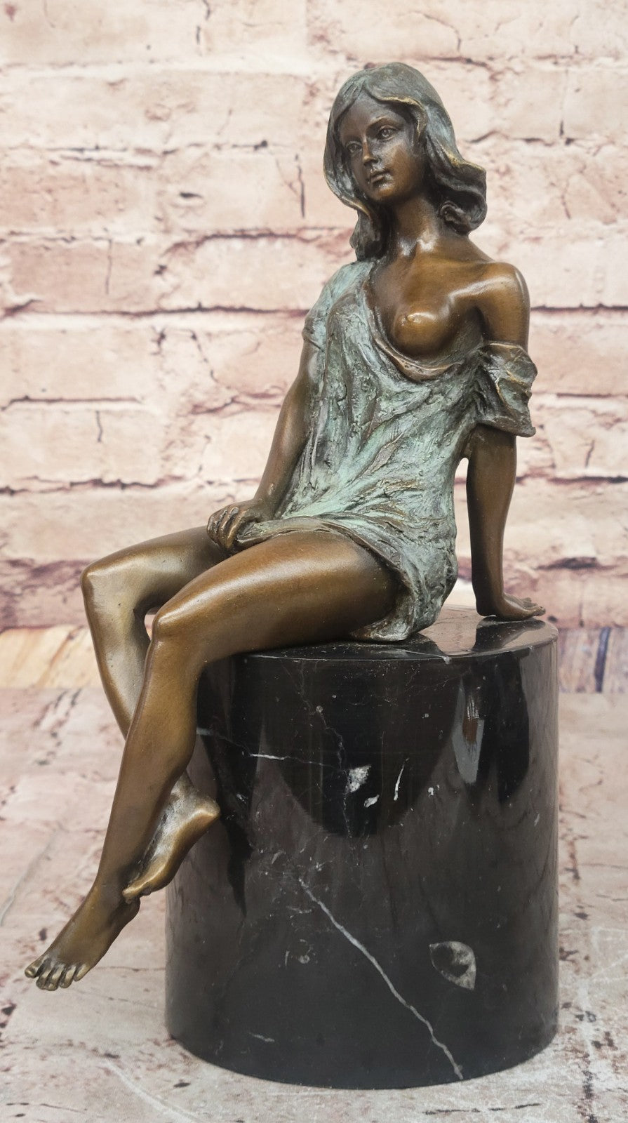 Bronze Naked Girl Statue Sitting Nude Woman Sculptures Mens Dorm Decor Figurine