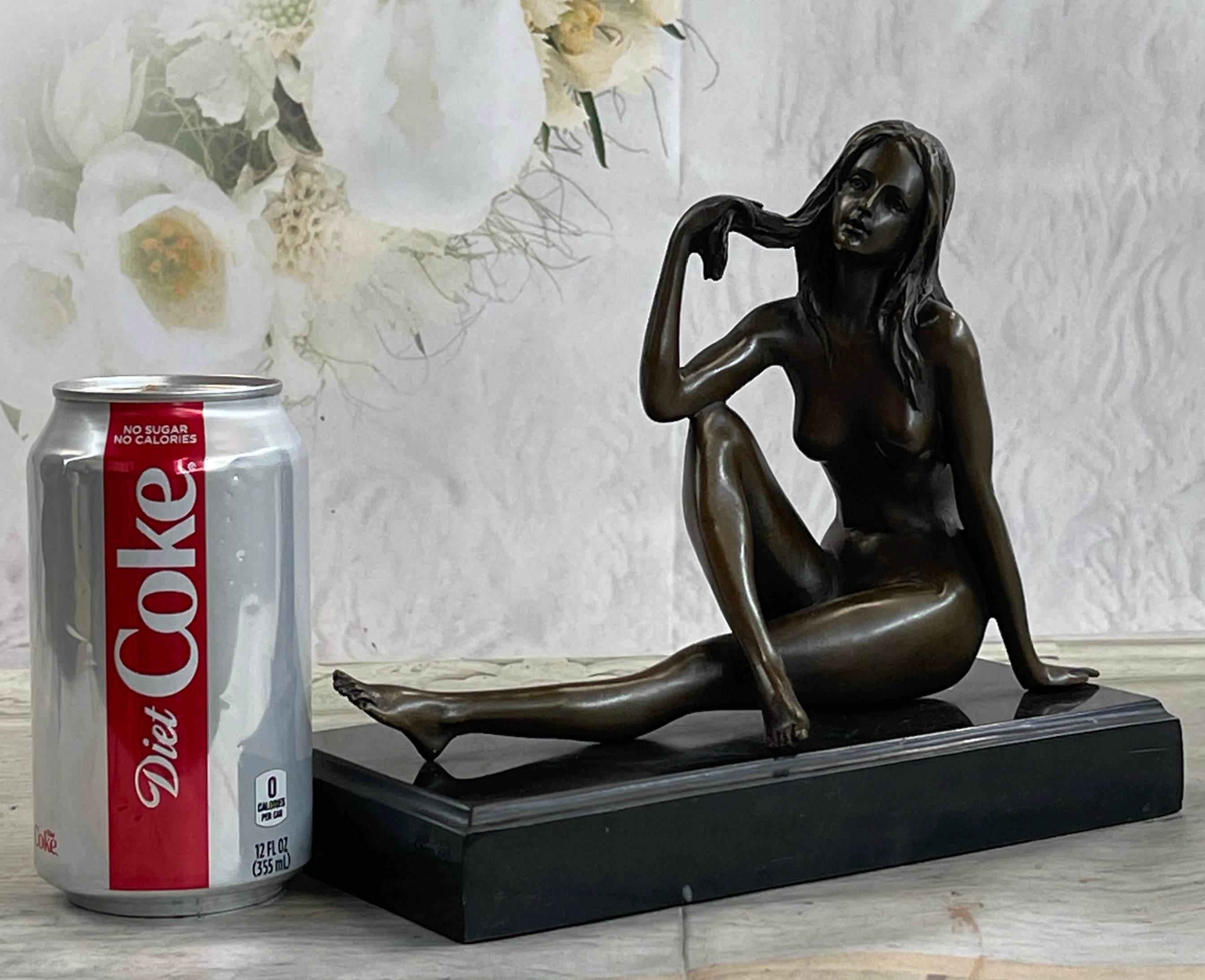Art Deco Nude Temptress Bronze Sculpture Hot Cast Marble Base Figurine Figure