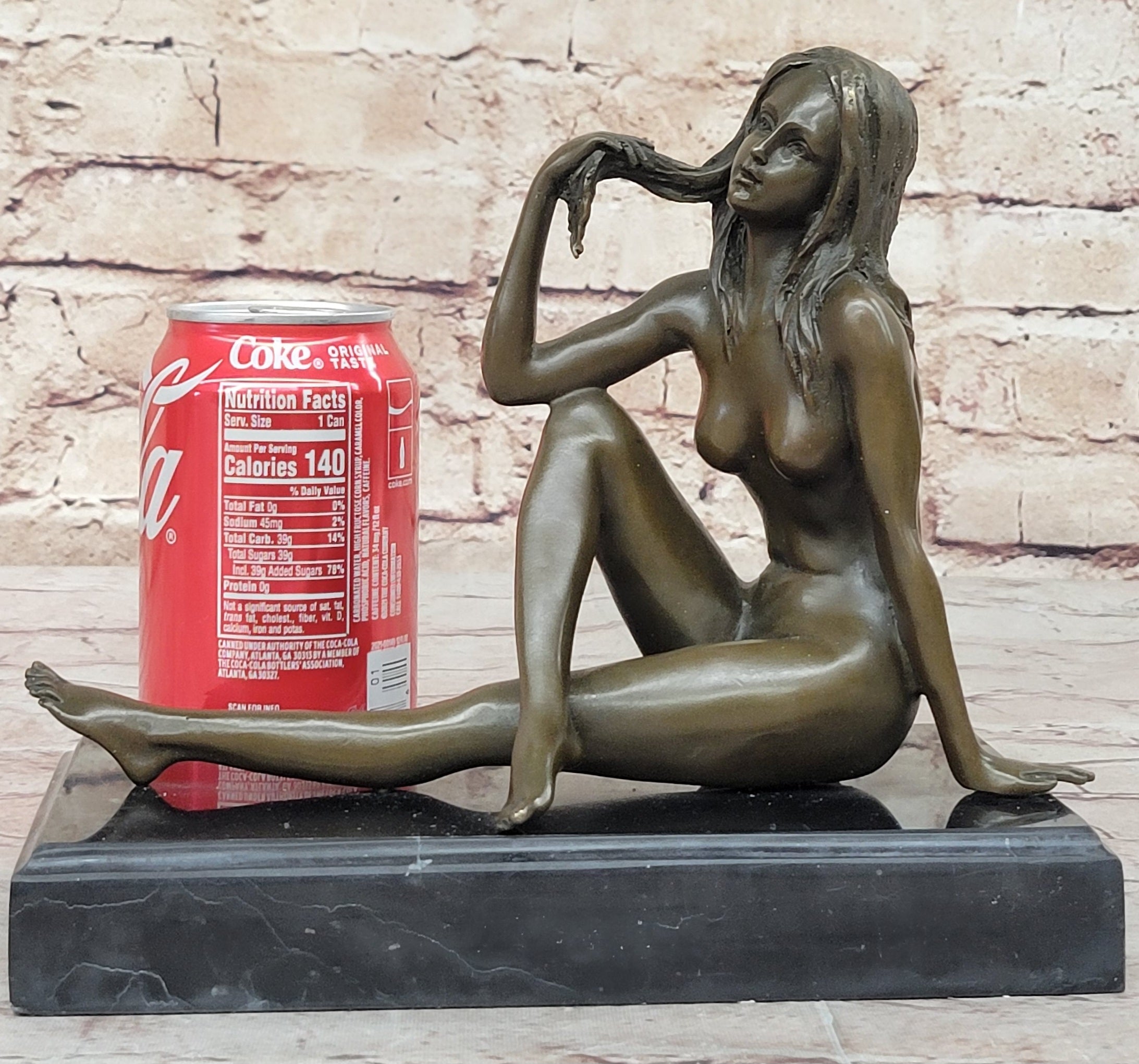 Art Deco Nude Temptress Bronze Sculpture Hot Cast Marble Base Figurine Figure