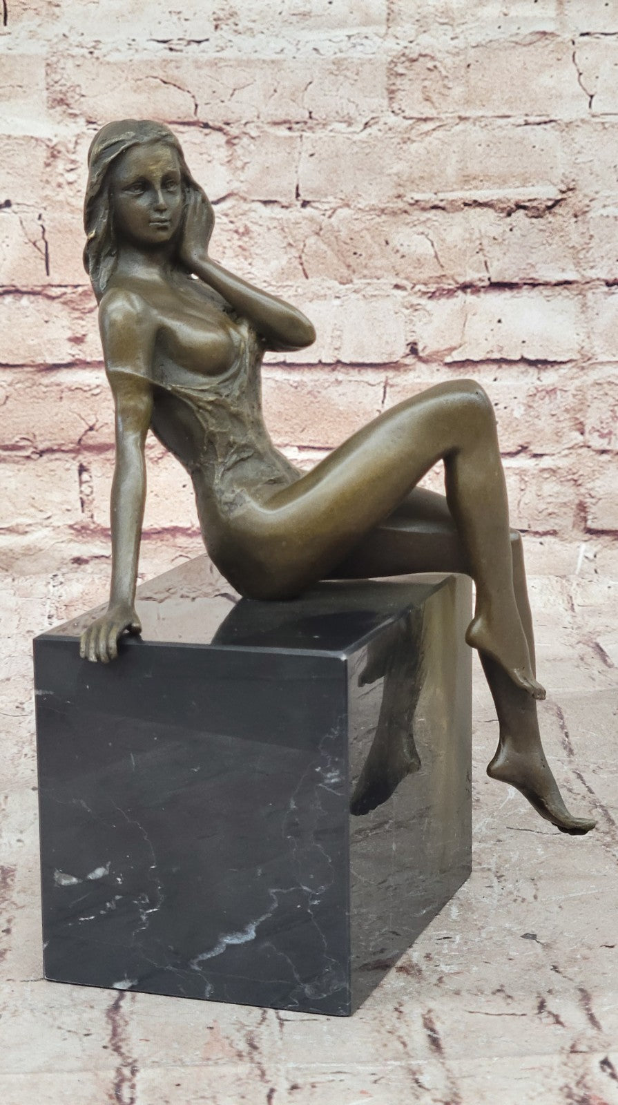 Signed Original Artwork Abstract Nude Female Bronze Marble Sculpture Statue Sale