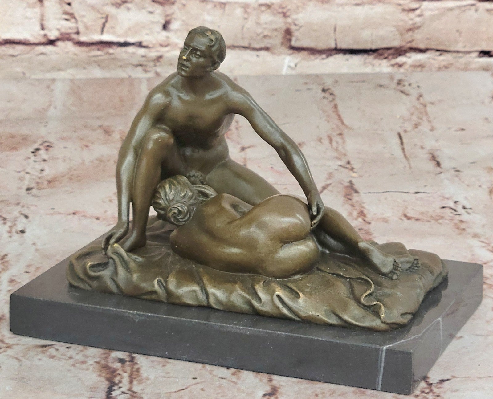 Original Patoue Nude Erotic Lost Wax Method Couple Bronze Sculpture Gift