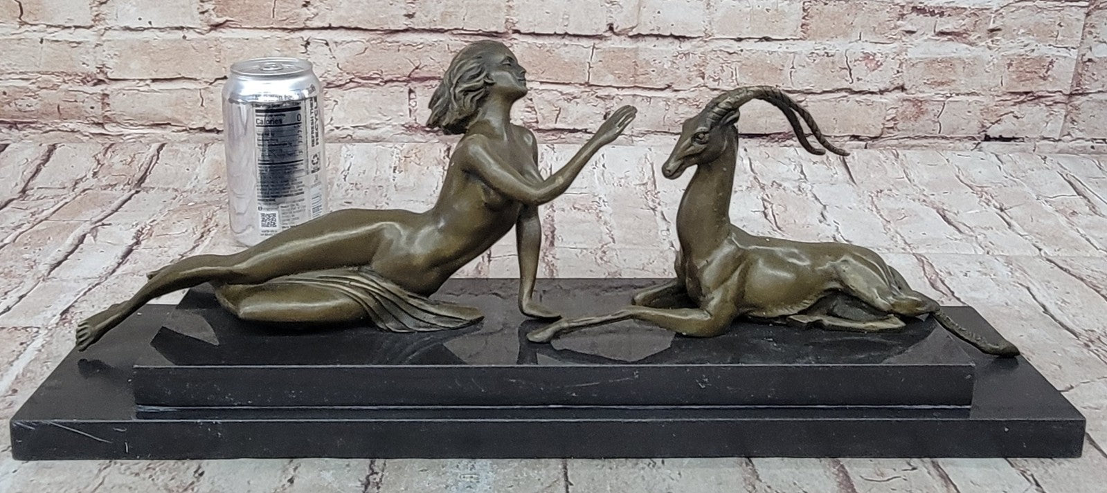 Bronze Sculpture Nude Girl w Goat Animal Lovers Classic Artwork by Vitaleh Aldo