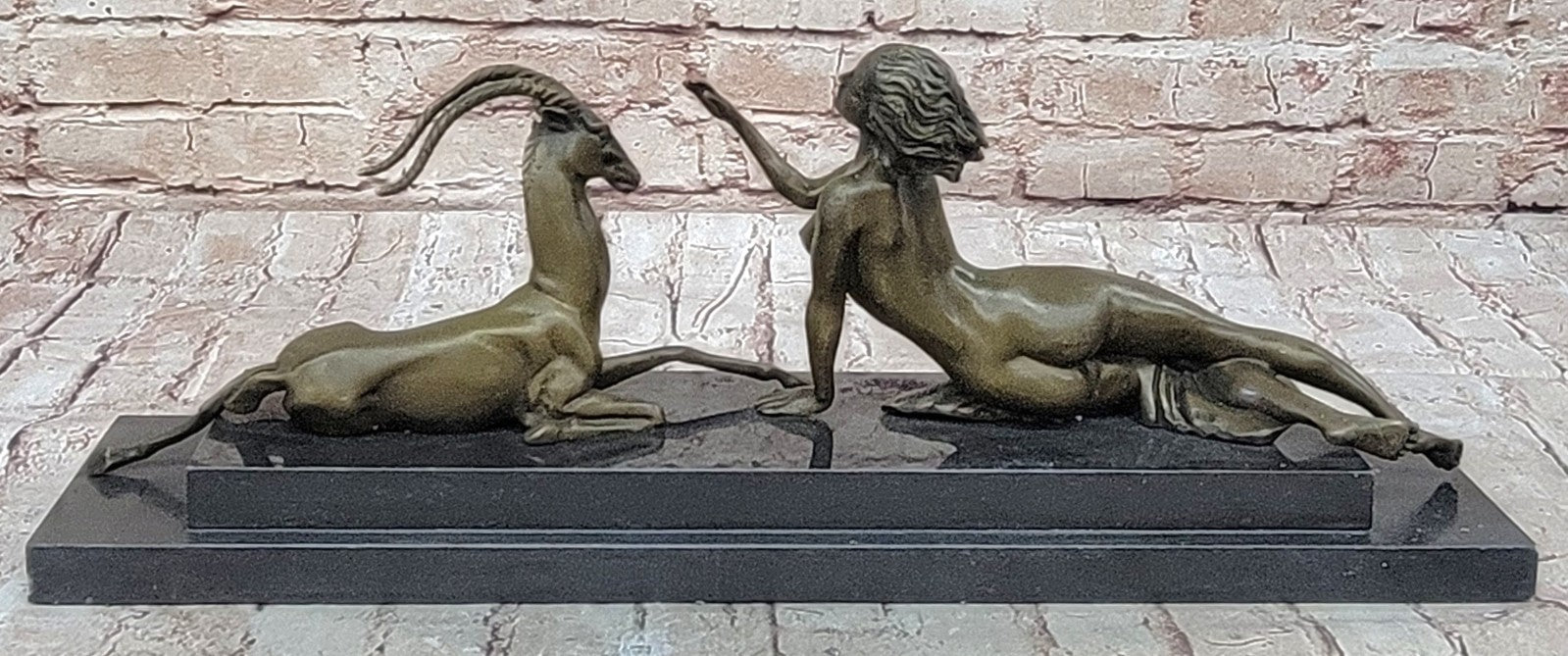 Bronze Sculpture Nude Girl w Goat Animal Lovers Classic Artwork by Vitaleh Aldo