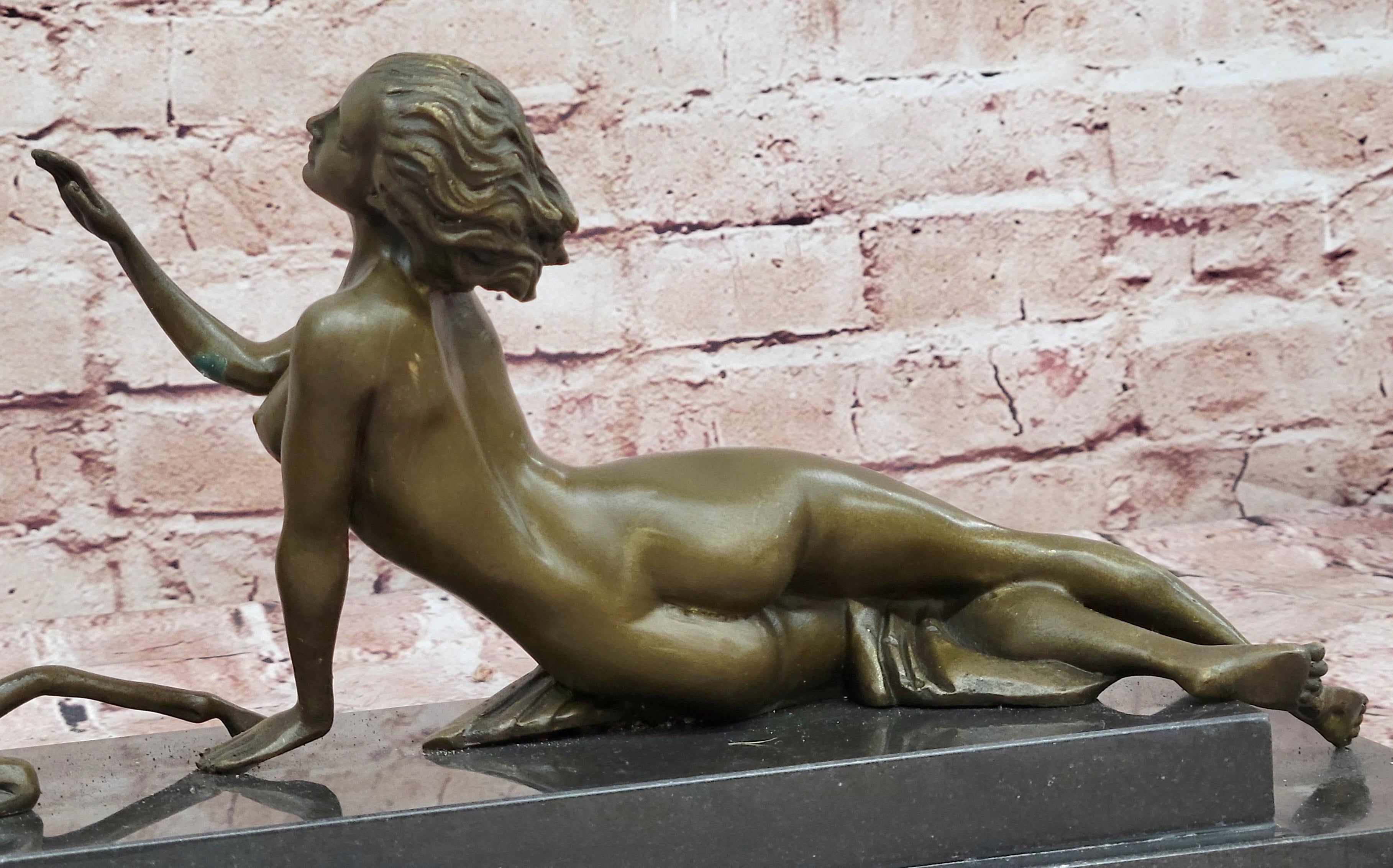 Bronze Sculpture Nude Girl w Goat Animal Lovers Classic Artwork by Vitaleh Aldo