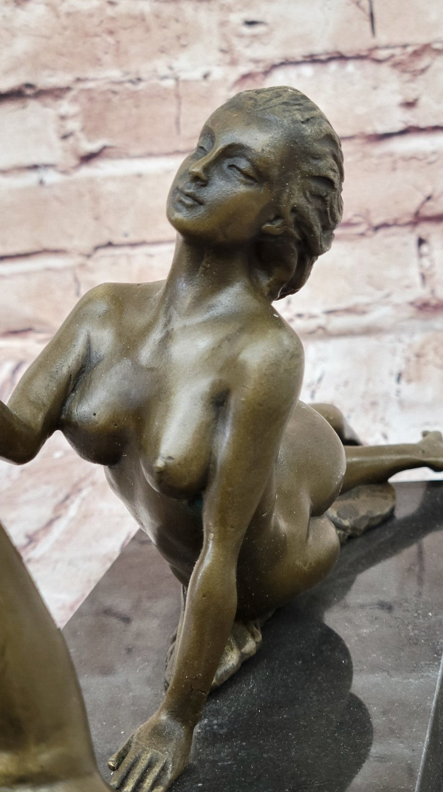 Bronze Sculpture Nude Girl w Goat Animal Lovers Classic Artwork by Vitaleh Aldo