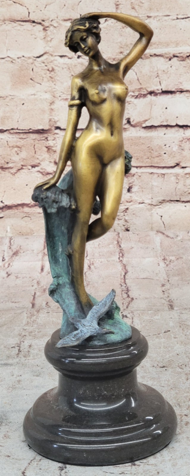 VINTAGE SOLID BEAUTIFUL BRONZE FEMALE NUDE ORIGINAL PATINA 10" DECOR