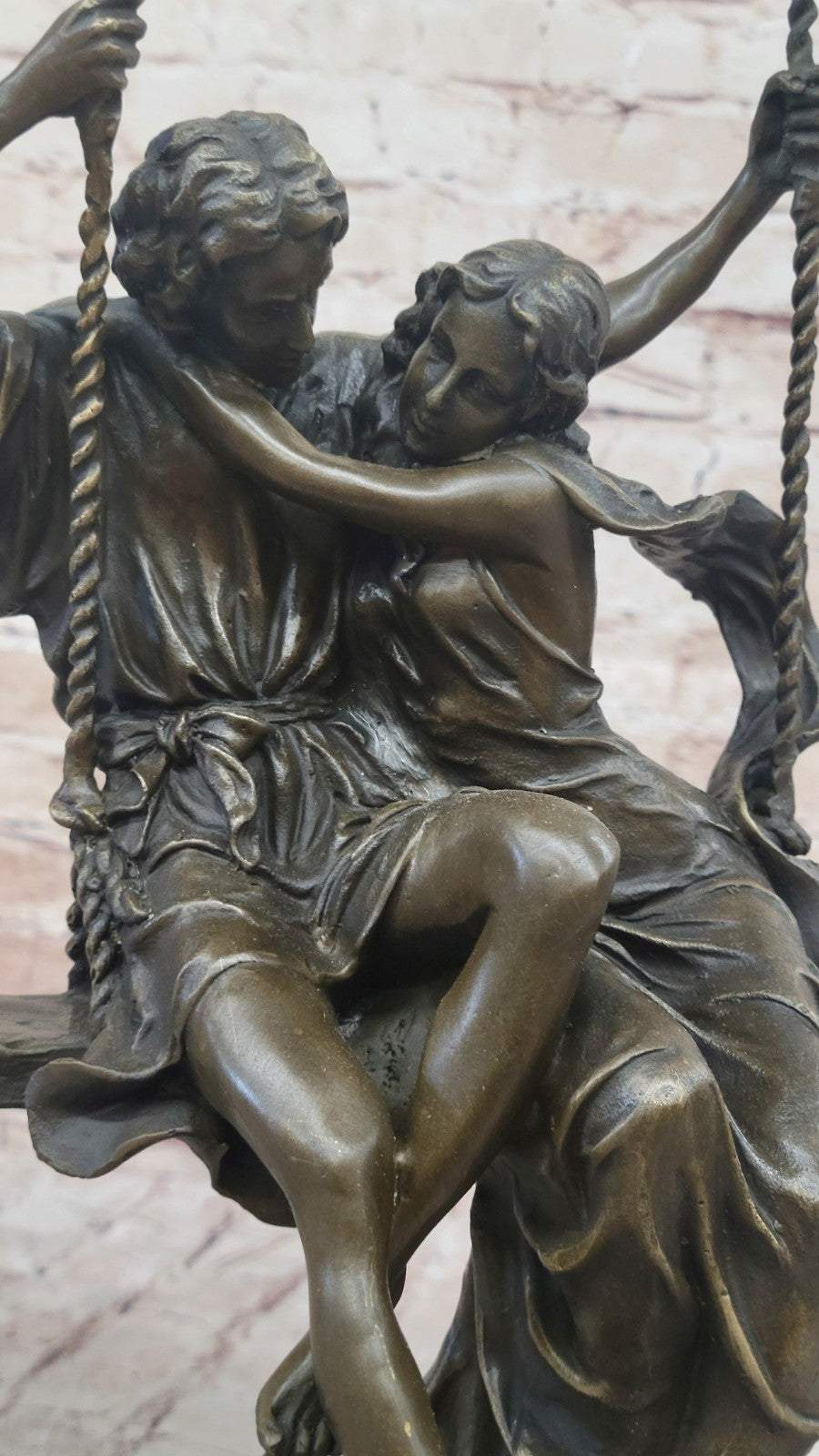 BRONZE COUPLE SITTING ON SWING SCULPTURE HOME OFFICE DECORATION DECOR GIFT