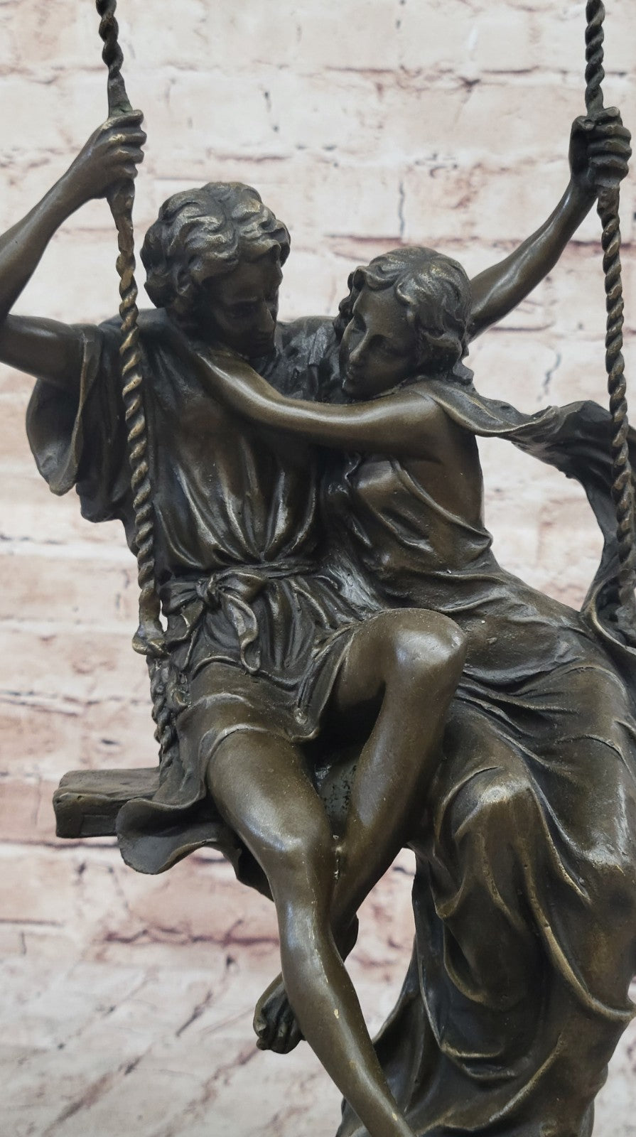 BRONZE COUPLE SITTING ON SWING SCULPTURE HOME OFFICE DECORATION DECOR GIFT