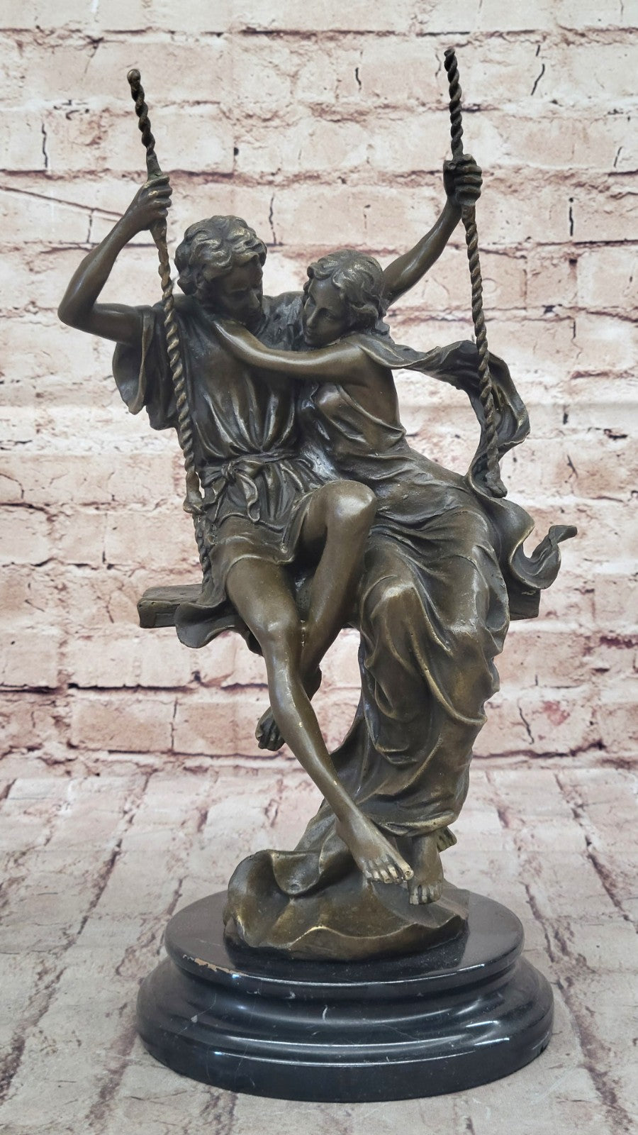 BRONZE COUPLE SITTING ON SWING SCULPTURE HOME OFFICE DECORATION DECOR GIFT