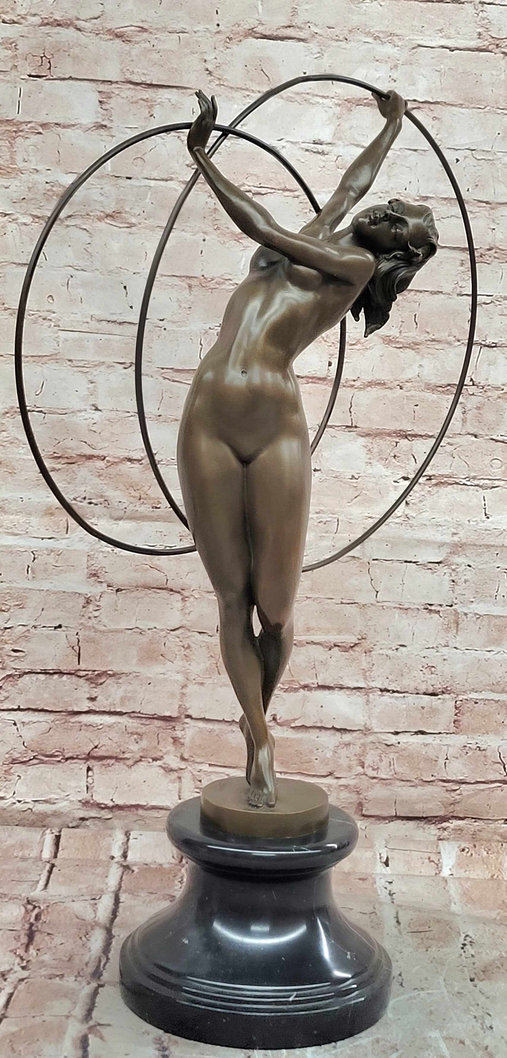 Cesaro Style Bronze Hoop Dancer Statue Art Deco Gymnast Collectible Decor