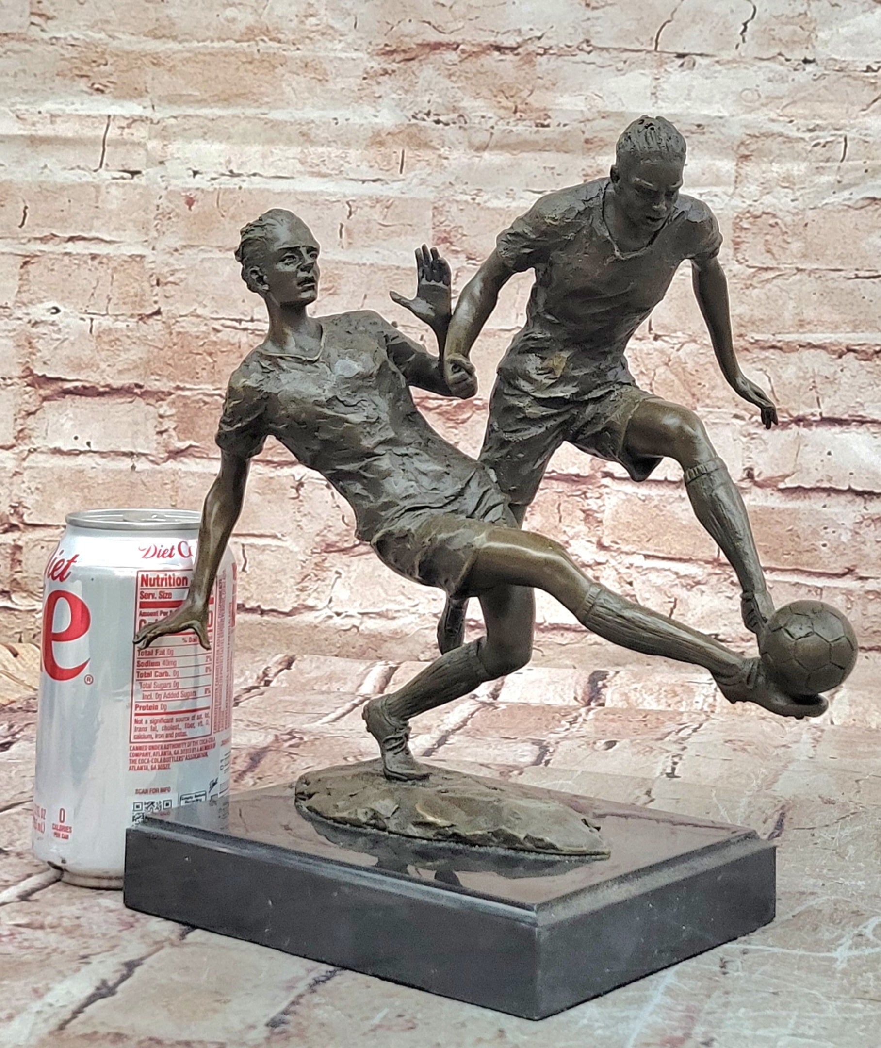 Signed Miguel Lopez Bronze Soccer Players Figurine Fine Art Collectible