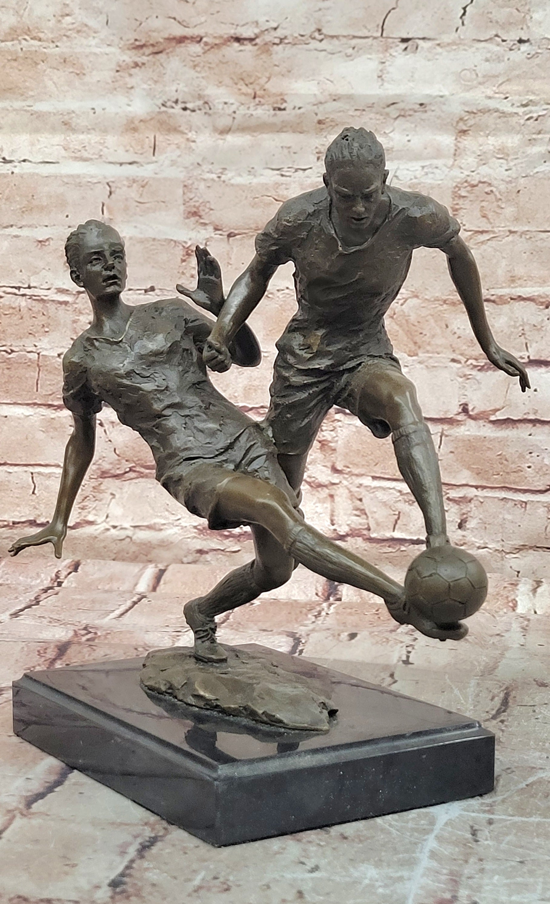 Signed Miguel Lopez Bronze Soccer Players Figurine Fine Art Collectible